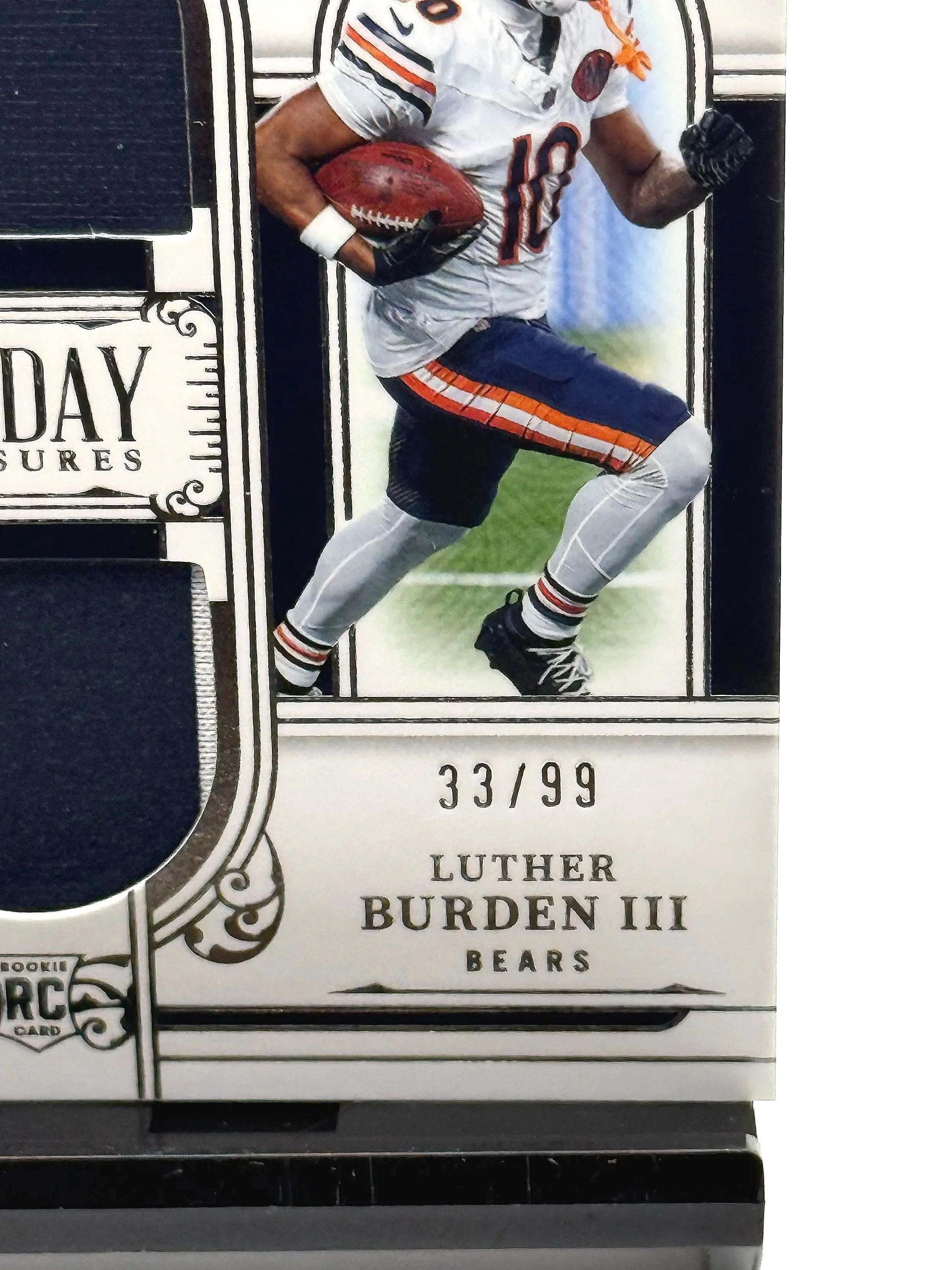 2025 National Treasures Luther Burden III Sunday Treasures Dual Patch RC #ST-LBN football card bottom right corner