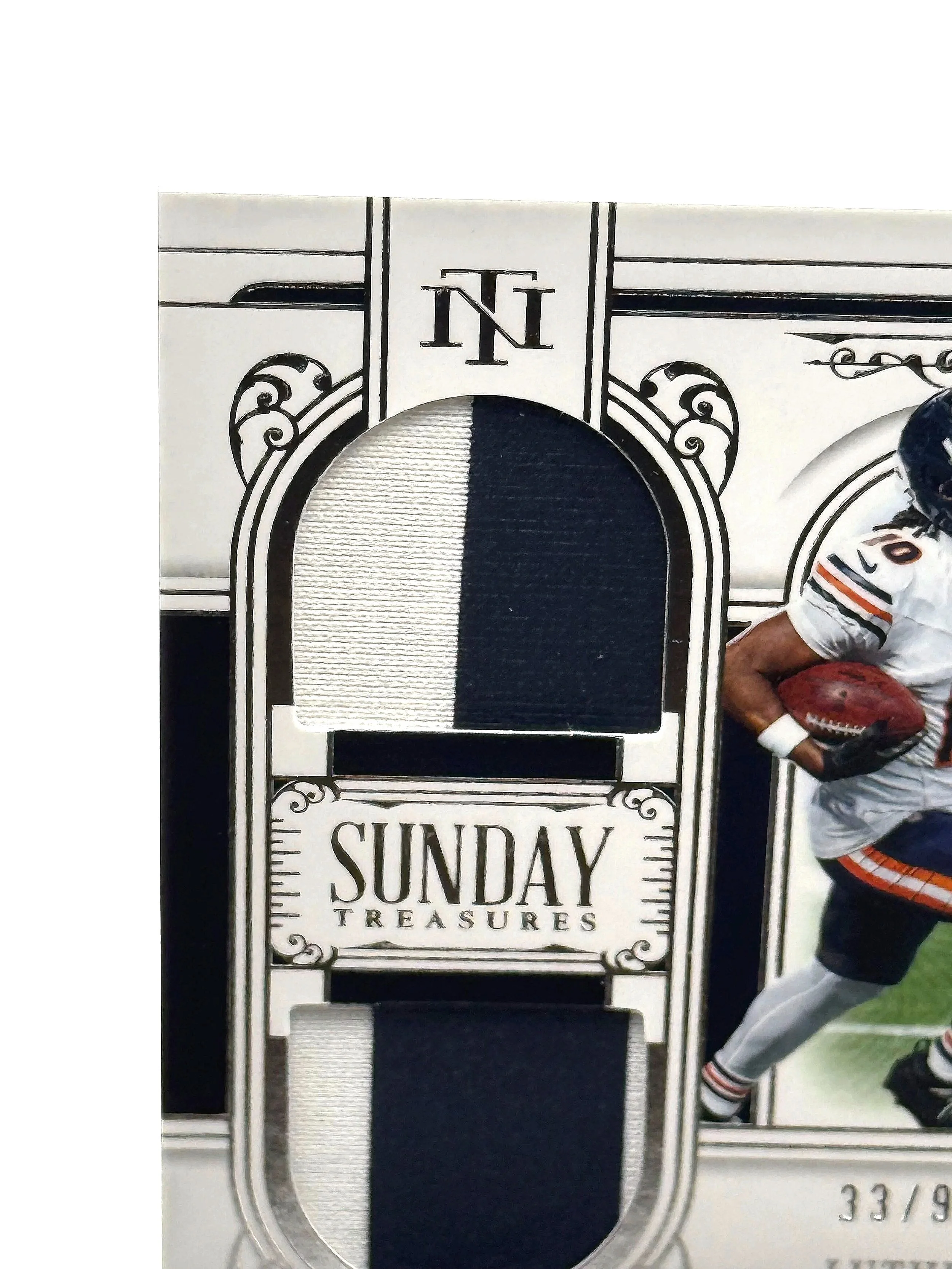 2025 National Treasures Luther Burden III Sunday Treasures Dual Patch RC #ST-LBN football card top left corner