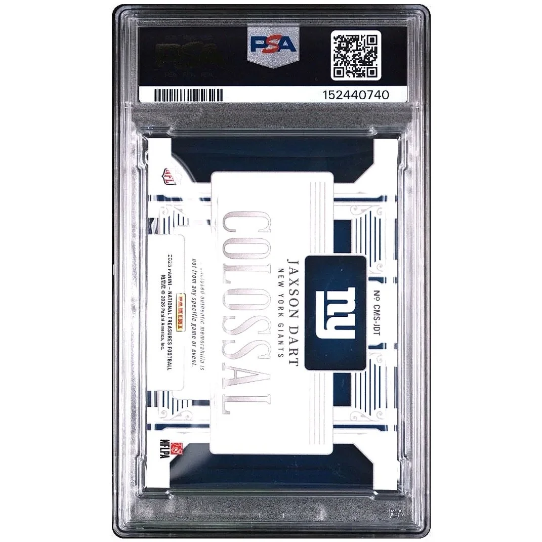 2025 National Treasures Jaxson Dart Colossal Materials Gold /10 PSA10 - Pop 1 Football Card Back - Vertical