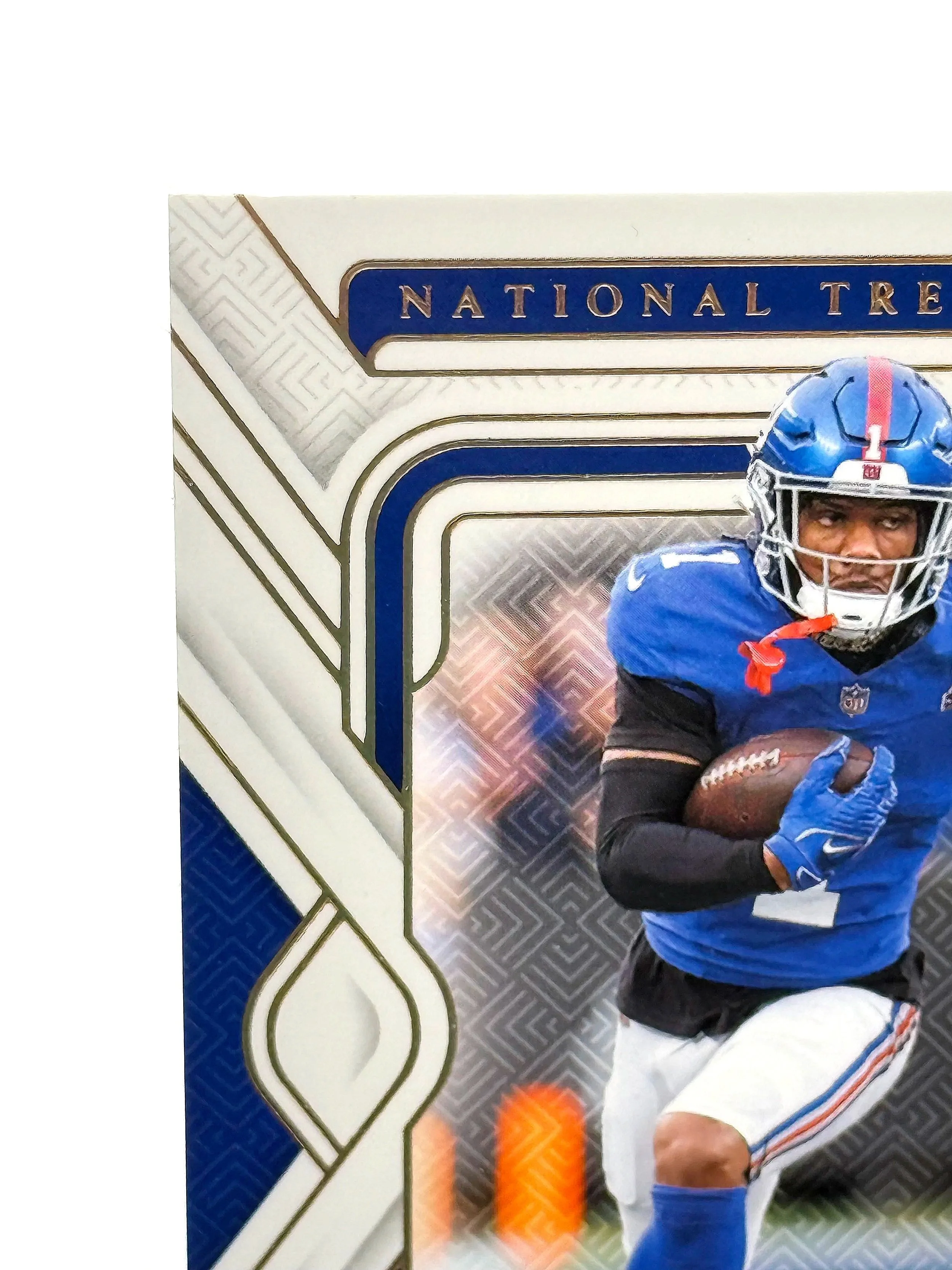 2024 National Treasures Malik Nabers Holo Gold Rookie #73 /15 Giants Football Card Top Left Corner