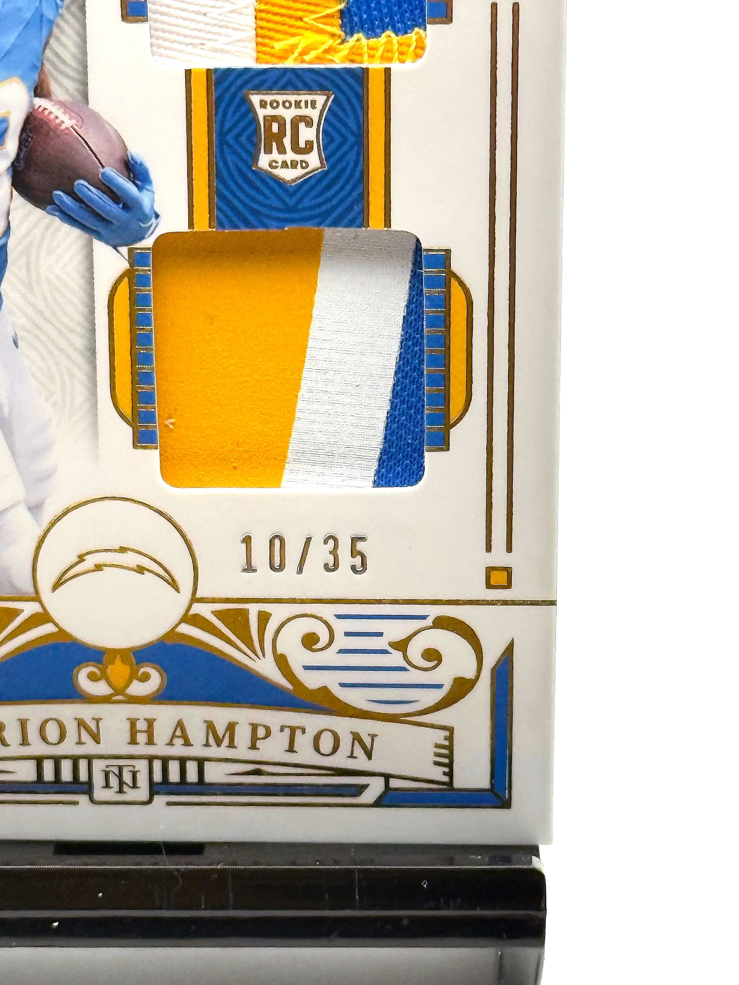2025 National Treasures Omarion Hampton Dual Patch Rookie /35 NT RC #9 Chargers football card bottom right corner