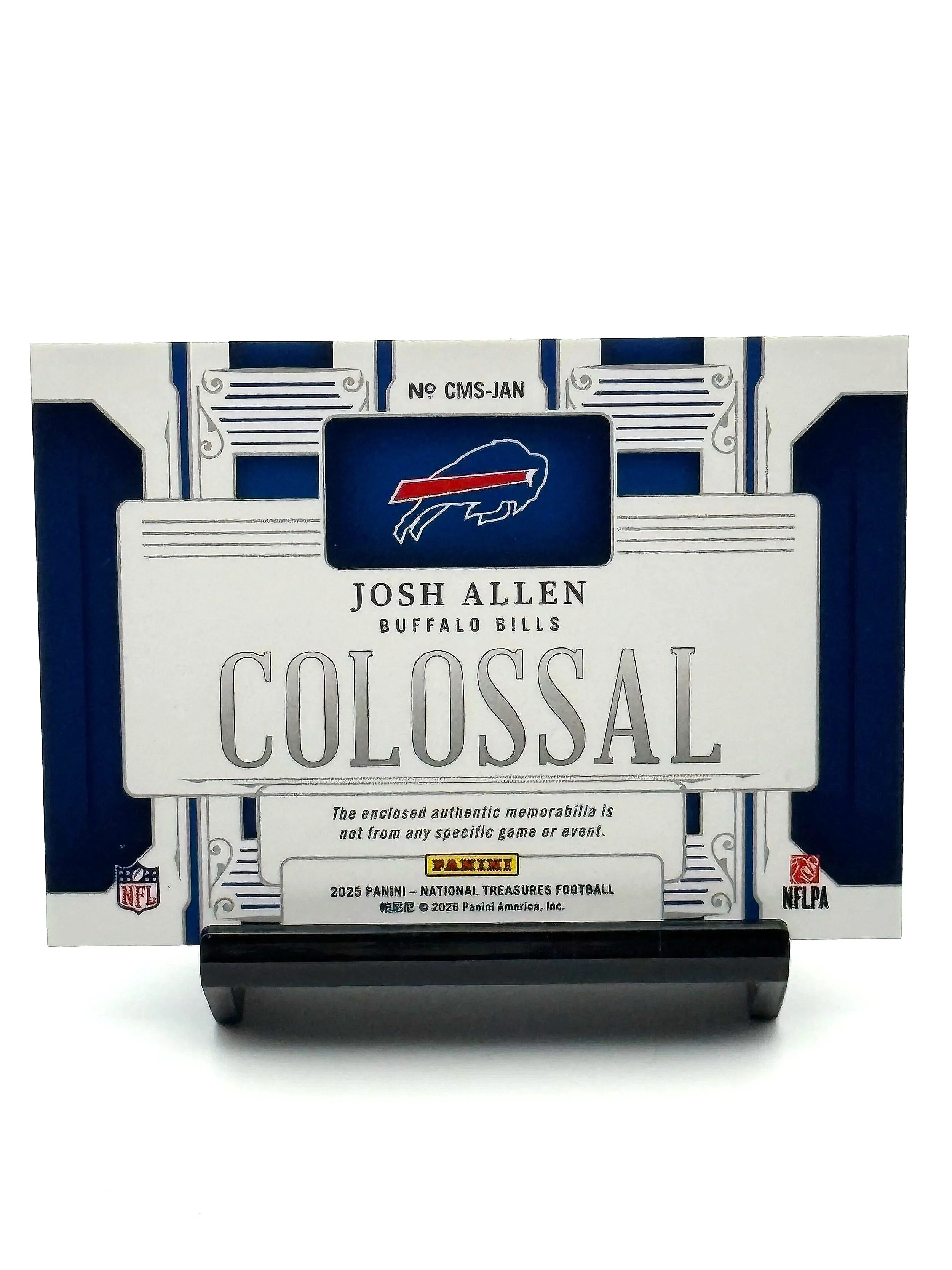 2025 Josh Allen National Treasures Patch Colossal /25 Prime Holo Silver Bills Football Card Back