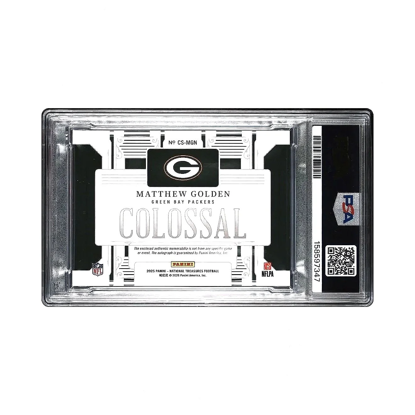 2025 National Treasures Matthew Golden Colossal Materials True NFL Shield #MGN 1/1 PSA9 - Packers Football Card Back Horizontal
