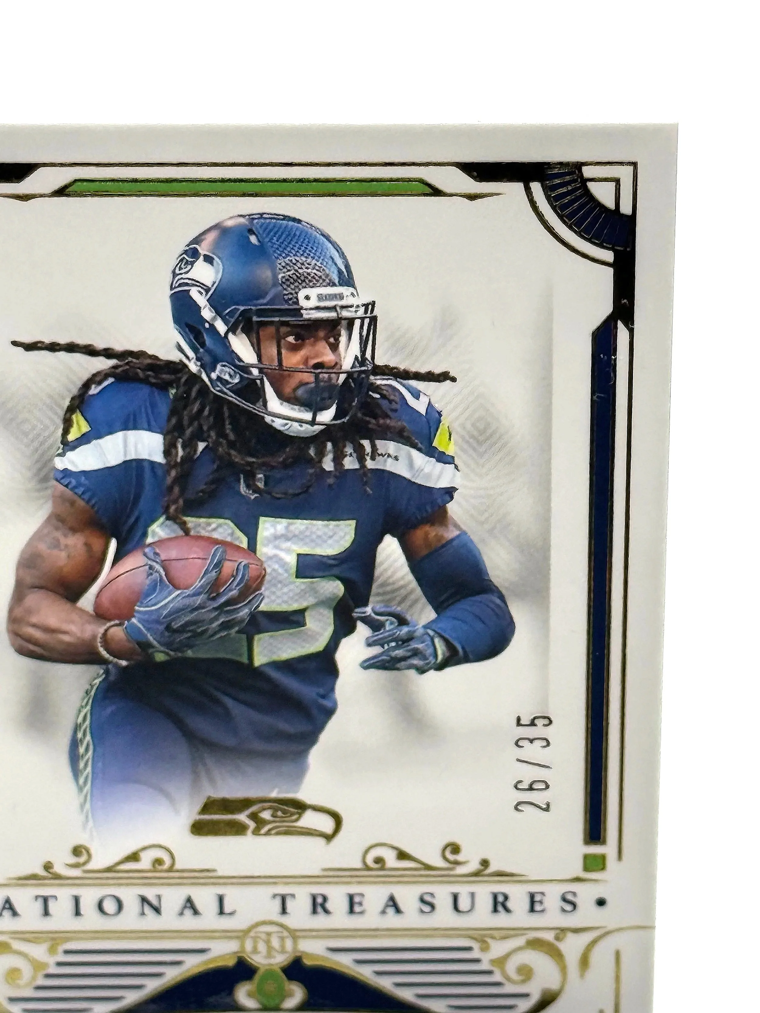 2025 National Treasures Richard Sherman /35 Seahawks football card top right corner