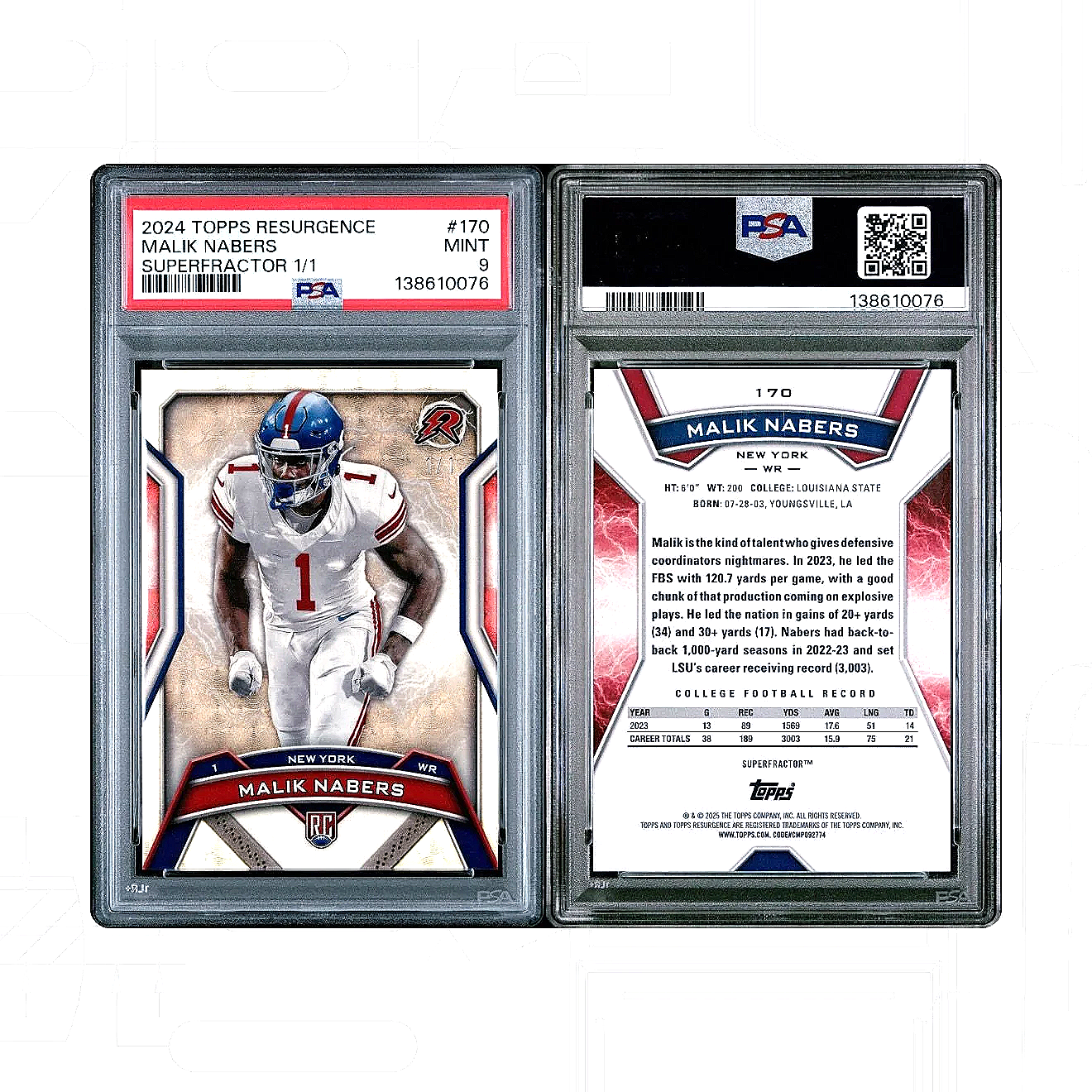 2024 Topps Resurgence Malik Nabers Superfractor 1/1 Rookie PSA9 - Giants football card sidexside