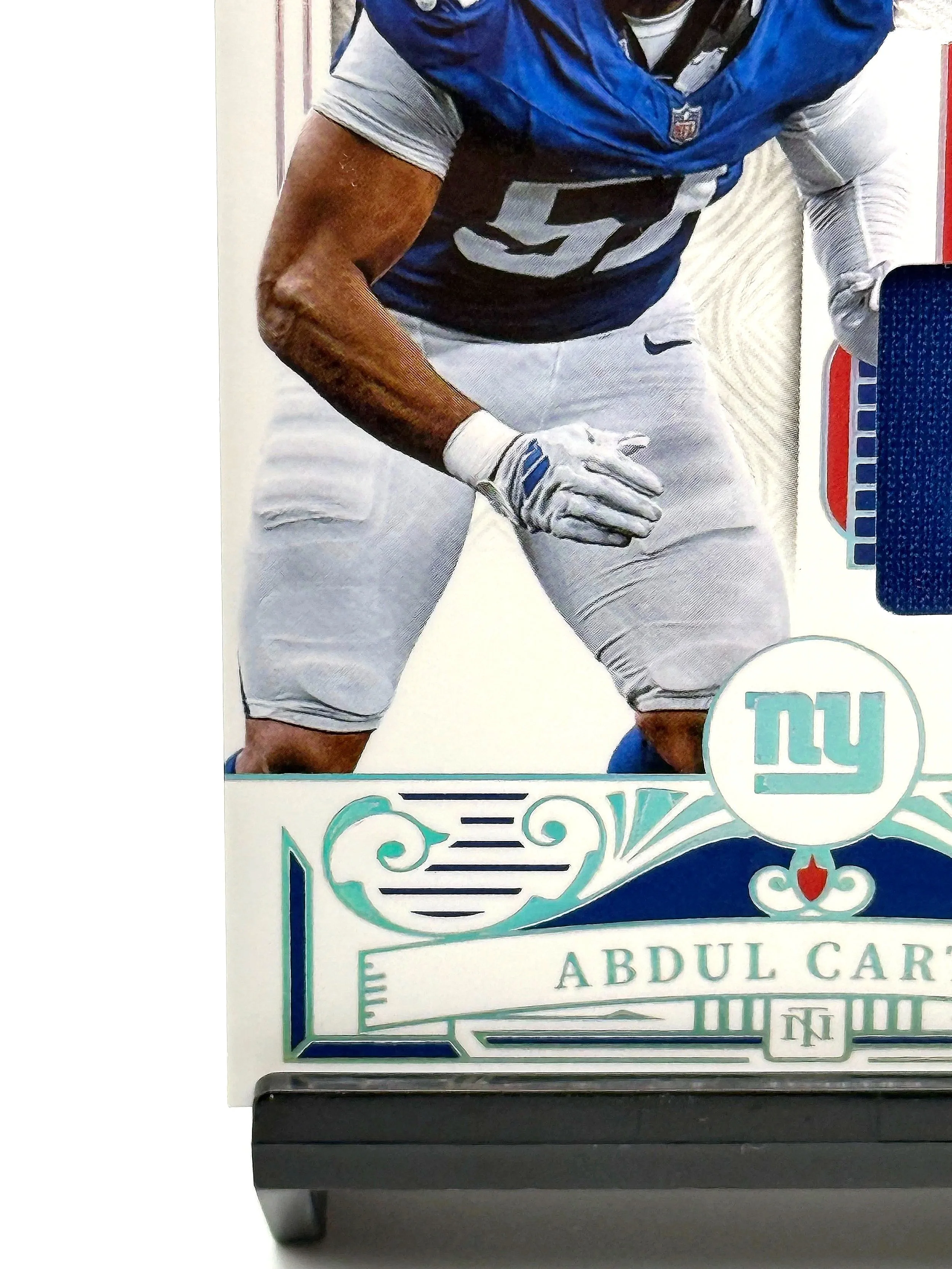 2025 National Treasures Abdul Carter Rookie Dual Patch Purple RC #/25 Giants Football Card Bottom Left Corner