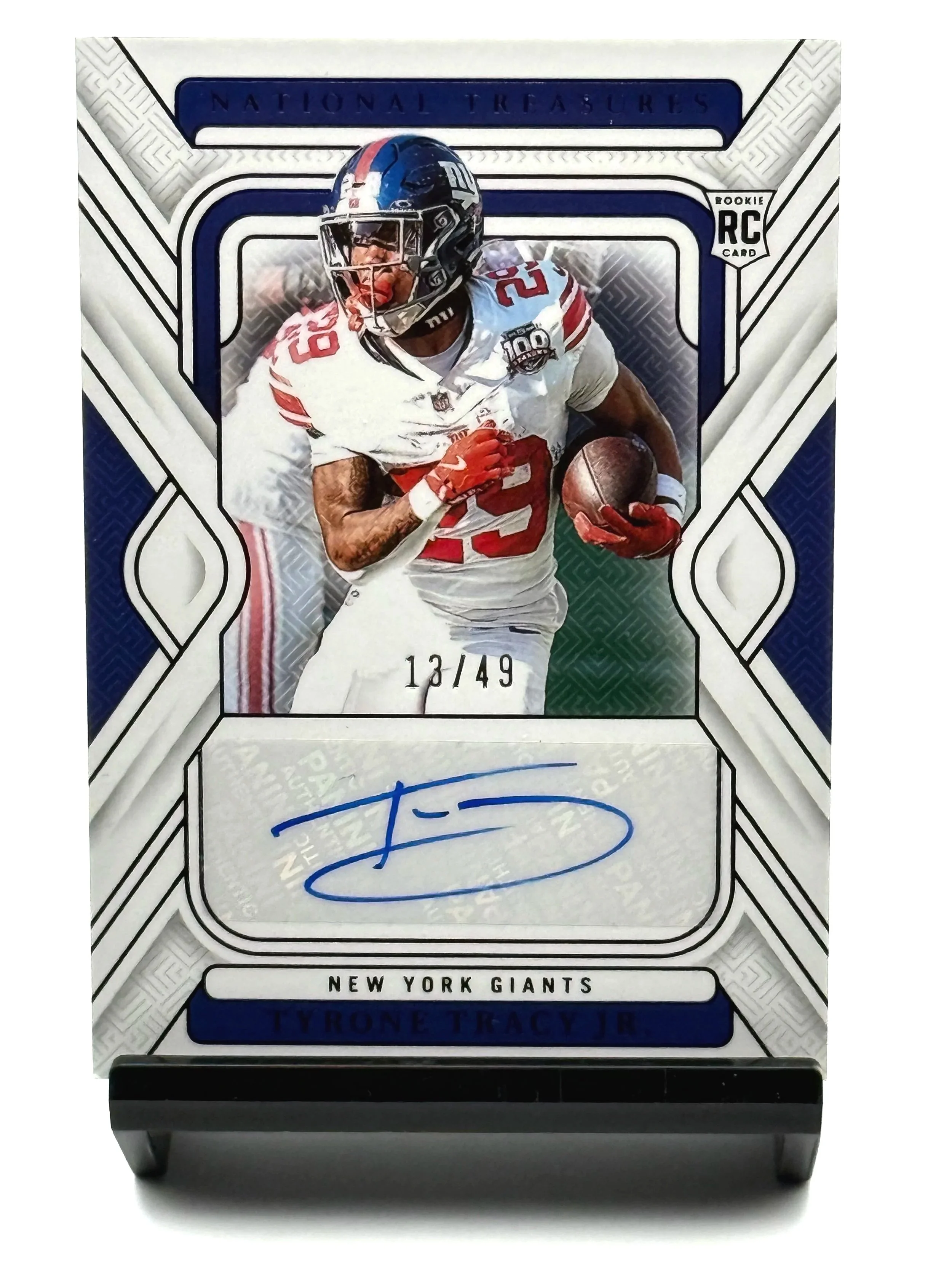 2024 Panini National Treasures Tyrone Tracy Jr Rookie Auto Purple /49 #119 New York Giants card front showing autograph and premium NT design