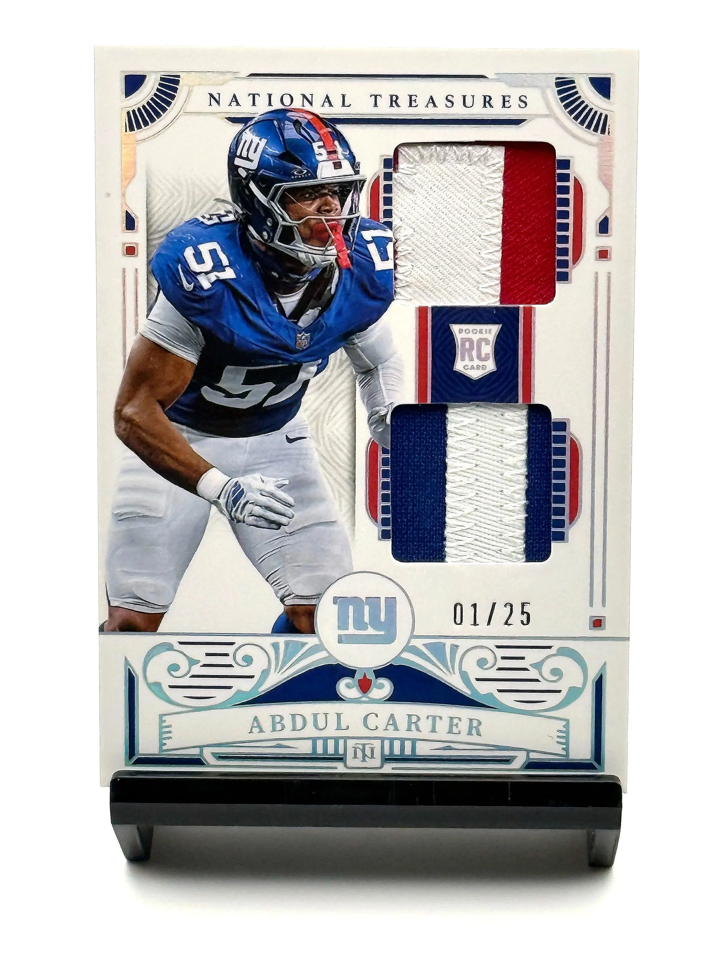 2025 National Treasures Abdul Carter Rookie Dual Patch Purple RC #/25 Giants