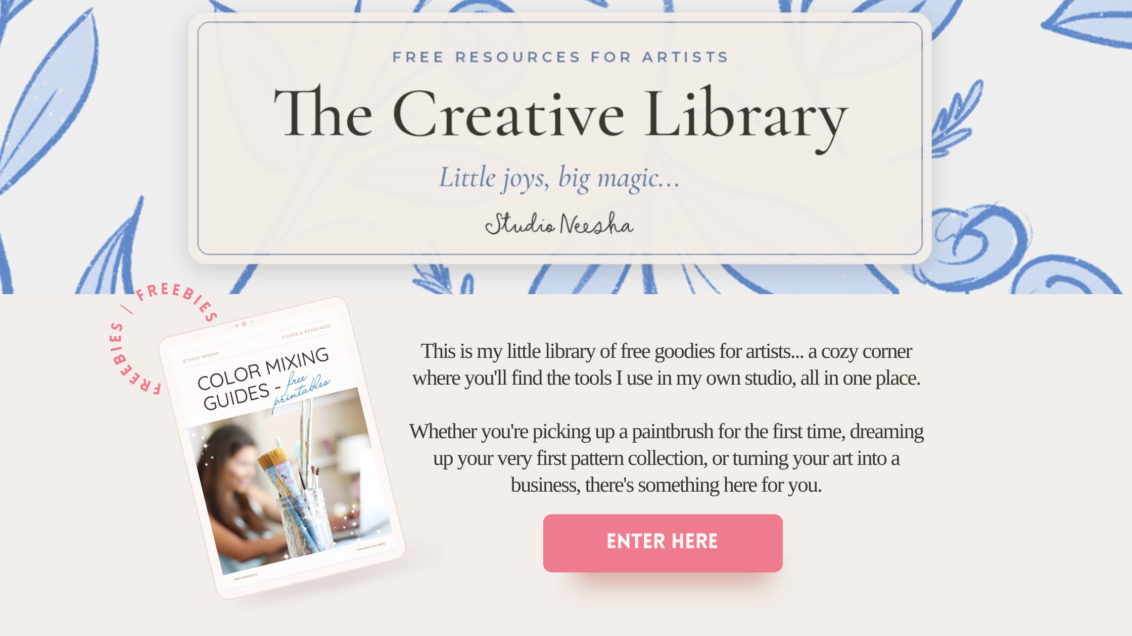 The Creative Library: free color mixing guides and printables for artists. Enter here.