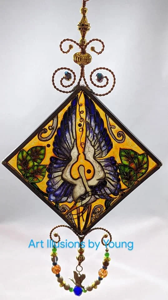 Great Blue Heron Illusion Glass - Nouveau Grace in Painted Bayou