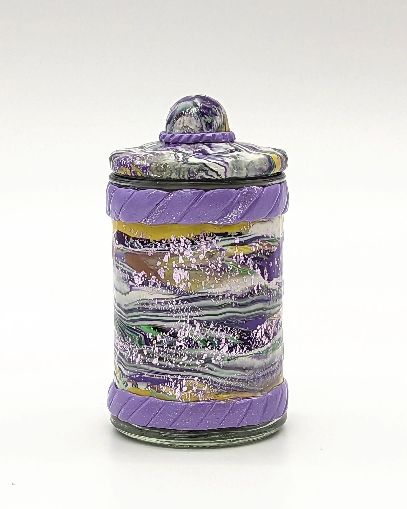 Mardi Gras Majesty Lidded Jar – Imperial Purple & Gold Strata