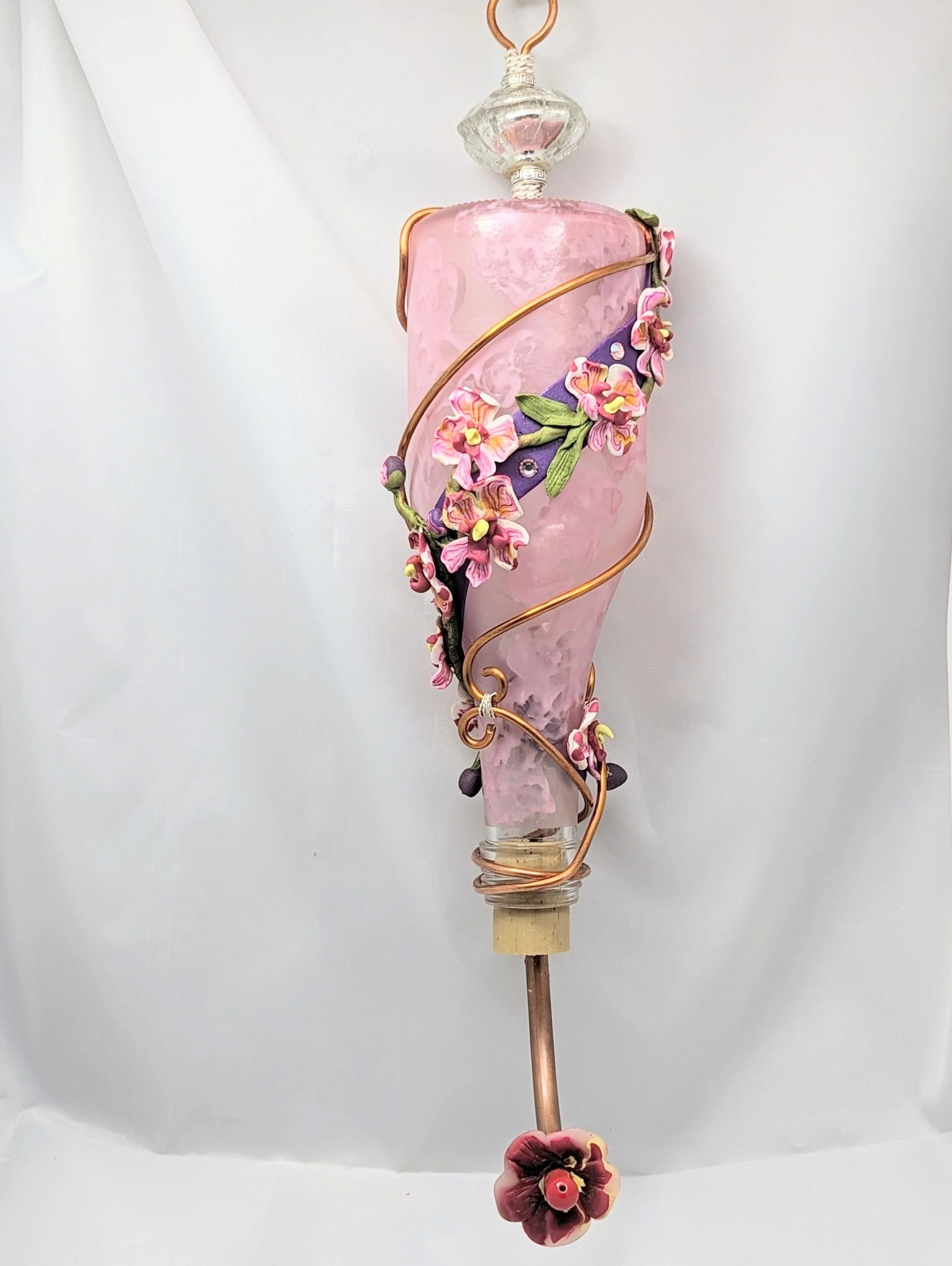 Pink Swirl with Pastel Blooms - Hummingbird Feeder 