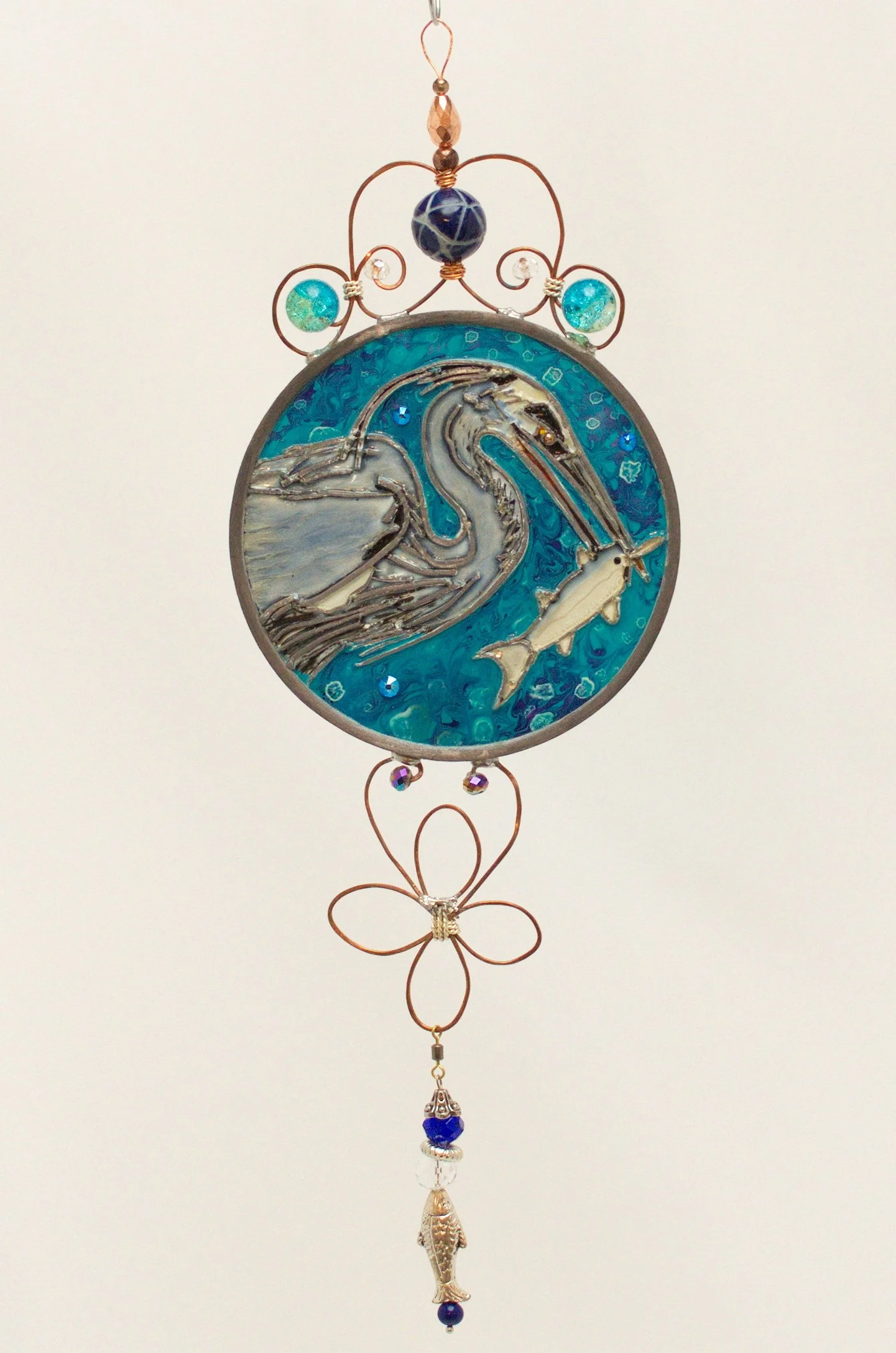 Blue Heron Illusion Glass  Coastal Hunter in Painted Tide