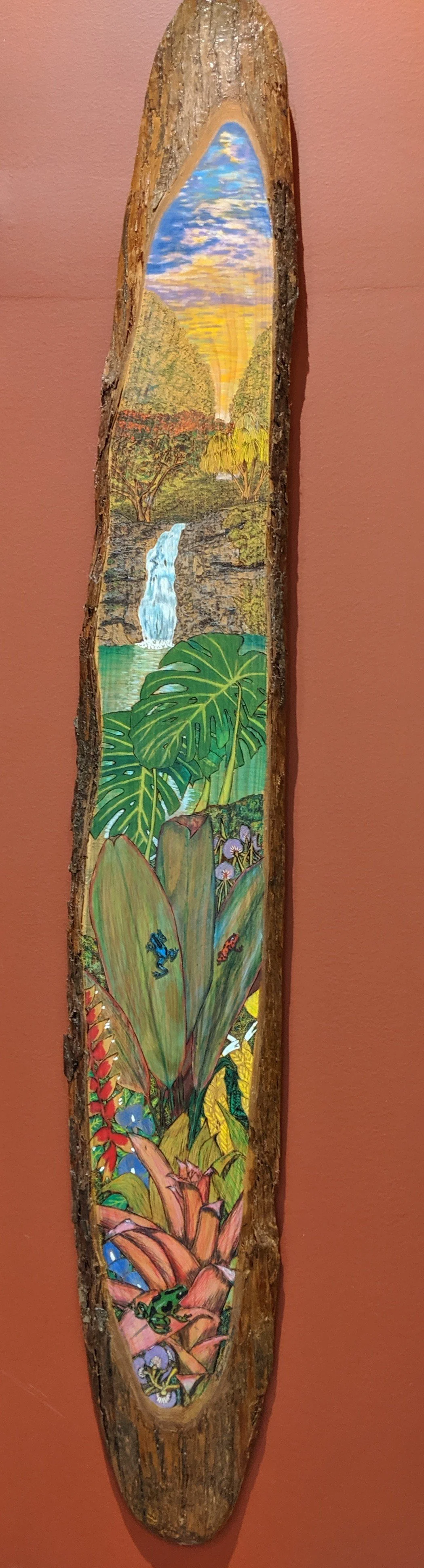 🔵Donated: Nebraska Regional Airport
Waimea Falls State Park Hawaii Pyrography by Art Illusions by Young, donated to the Nebraska Regional Airport. This elegant vertical woodburn captures the lush tropical beauty of Waimea Falls on Kauai, with a dram