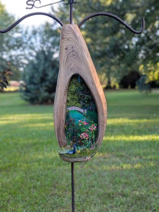 🟢 Available :
Handmade sinker cypress 3D wall display shadowbox miniature diorama Majestic Peacock New Orleans City Park Stone Bridge by Art Illusions by Young 
