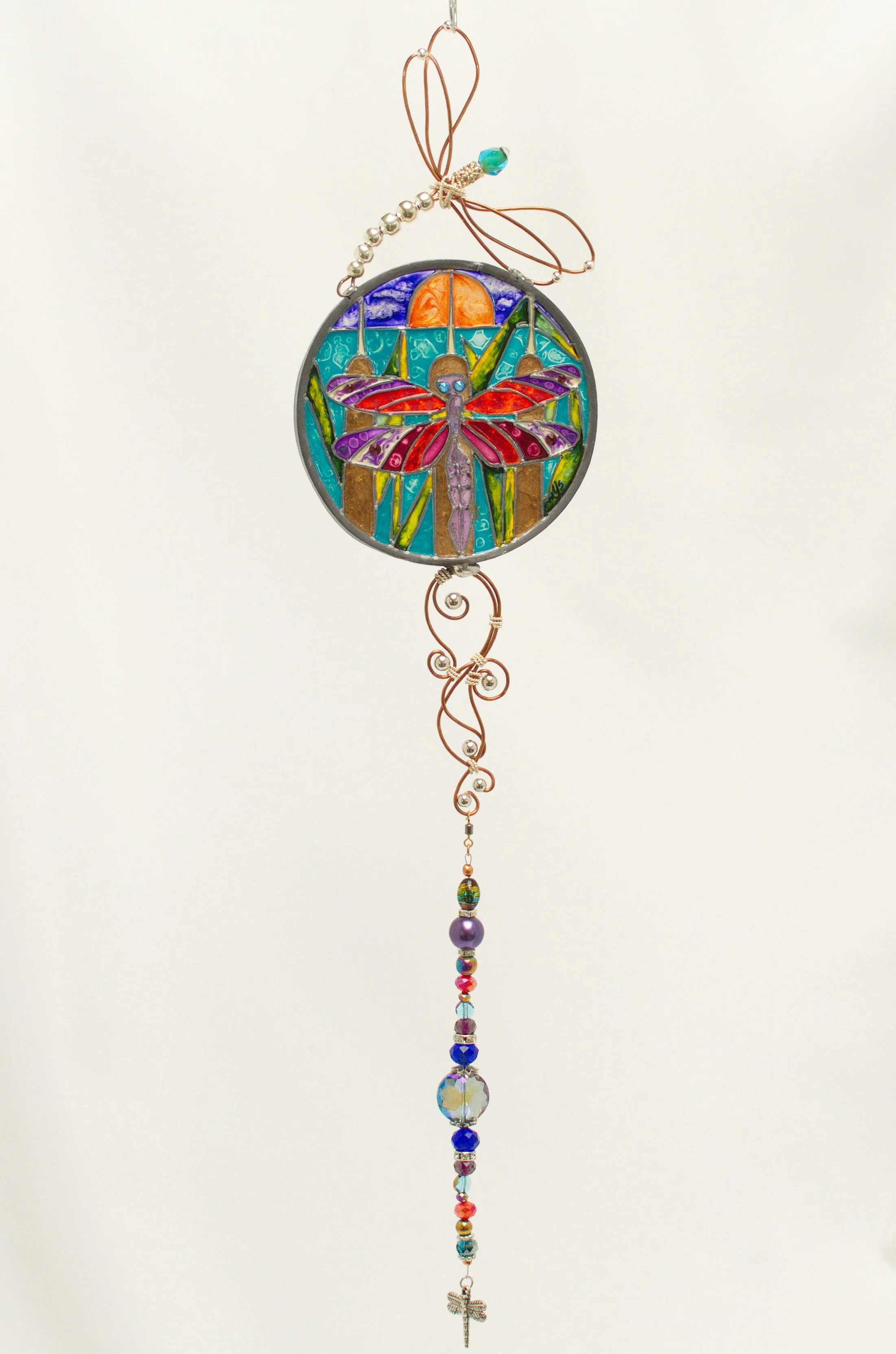 Dragonfly Sunset Illusion Glass - Wings of Twilight in Painted Deco