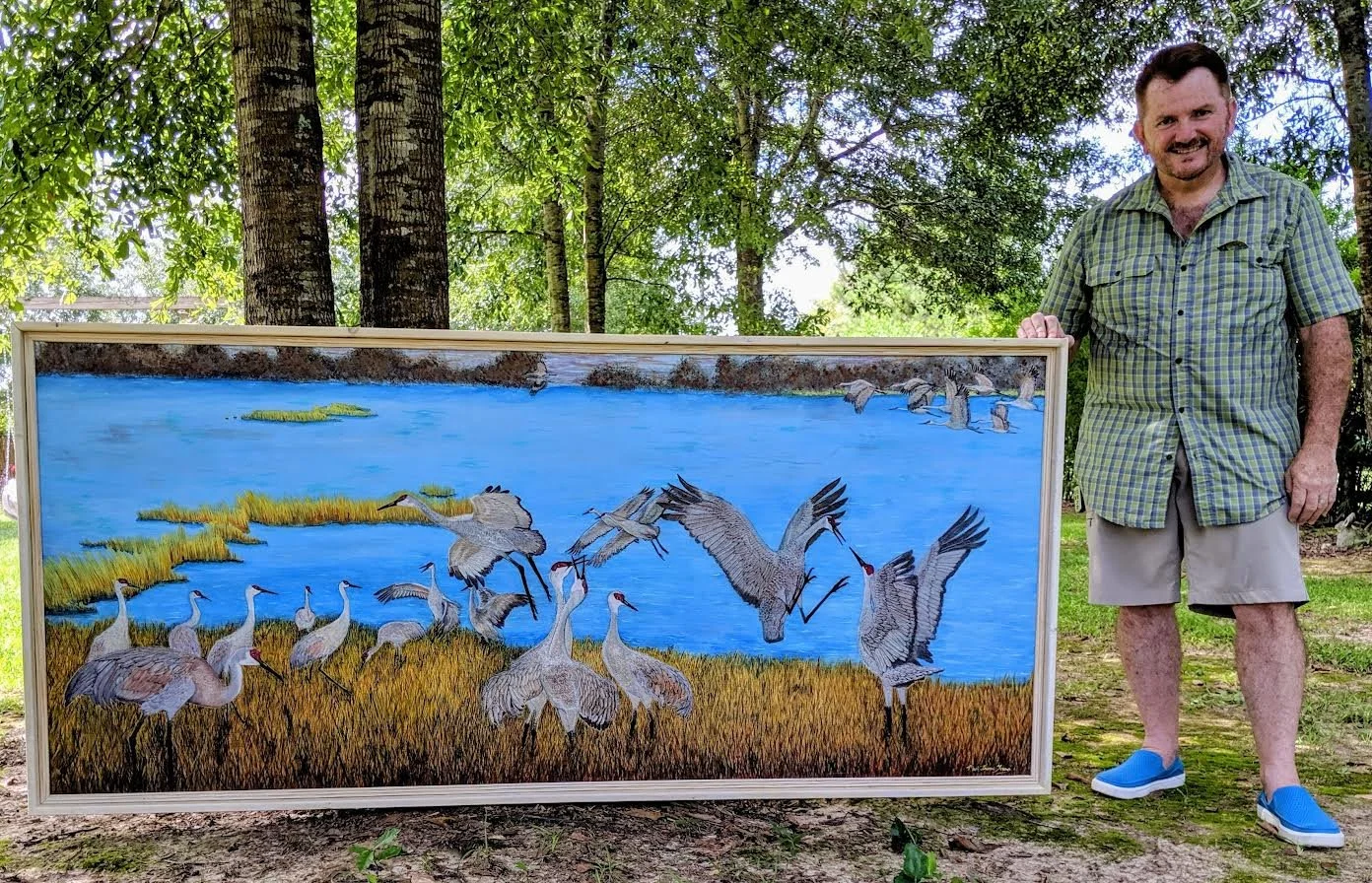 Sandhill Crains Pyrography with Artist Mark Thomas Young
