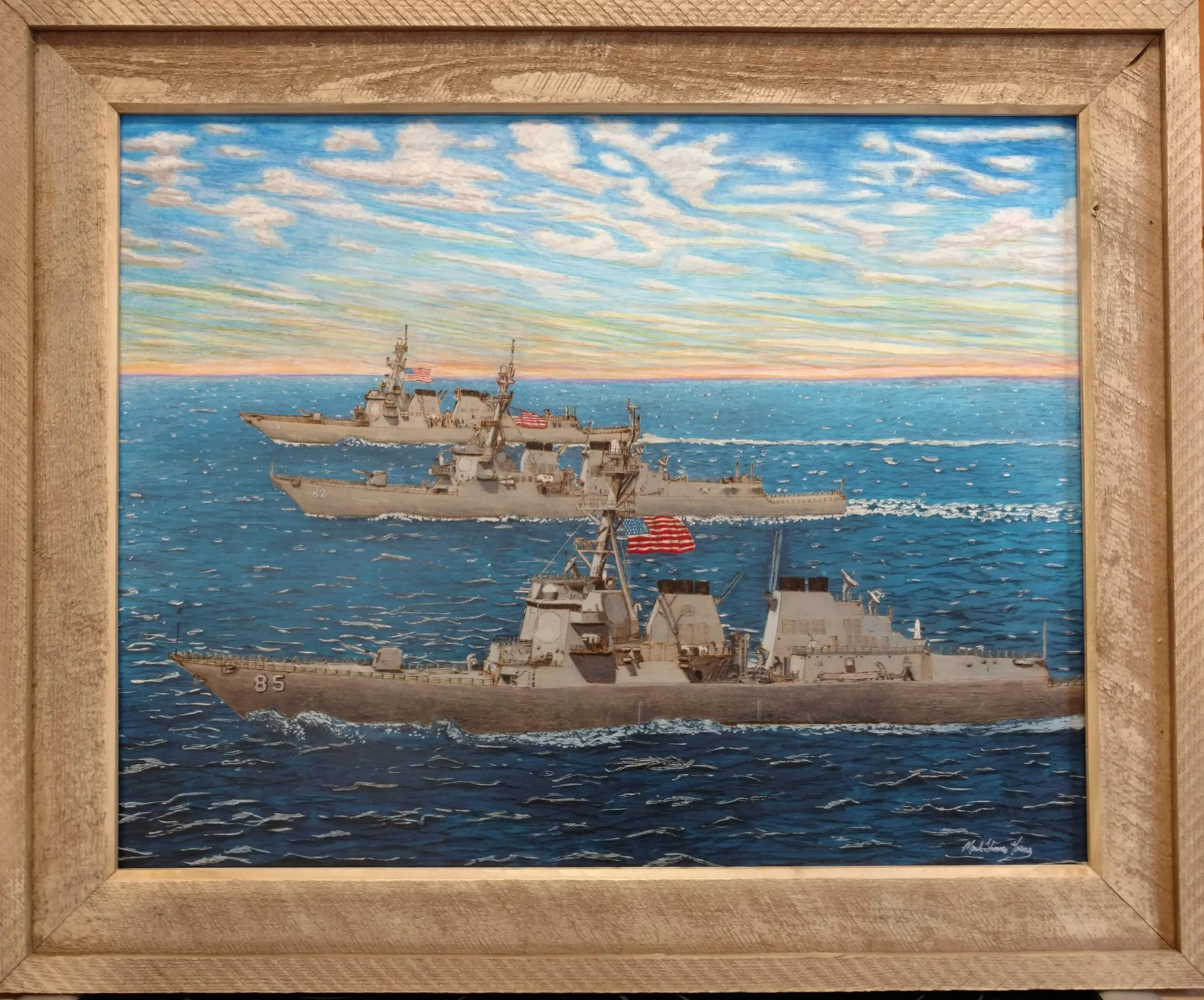 United States Naval Legacy – Multi-Ship Pyrography Scene