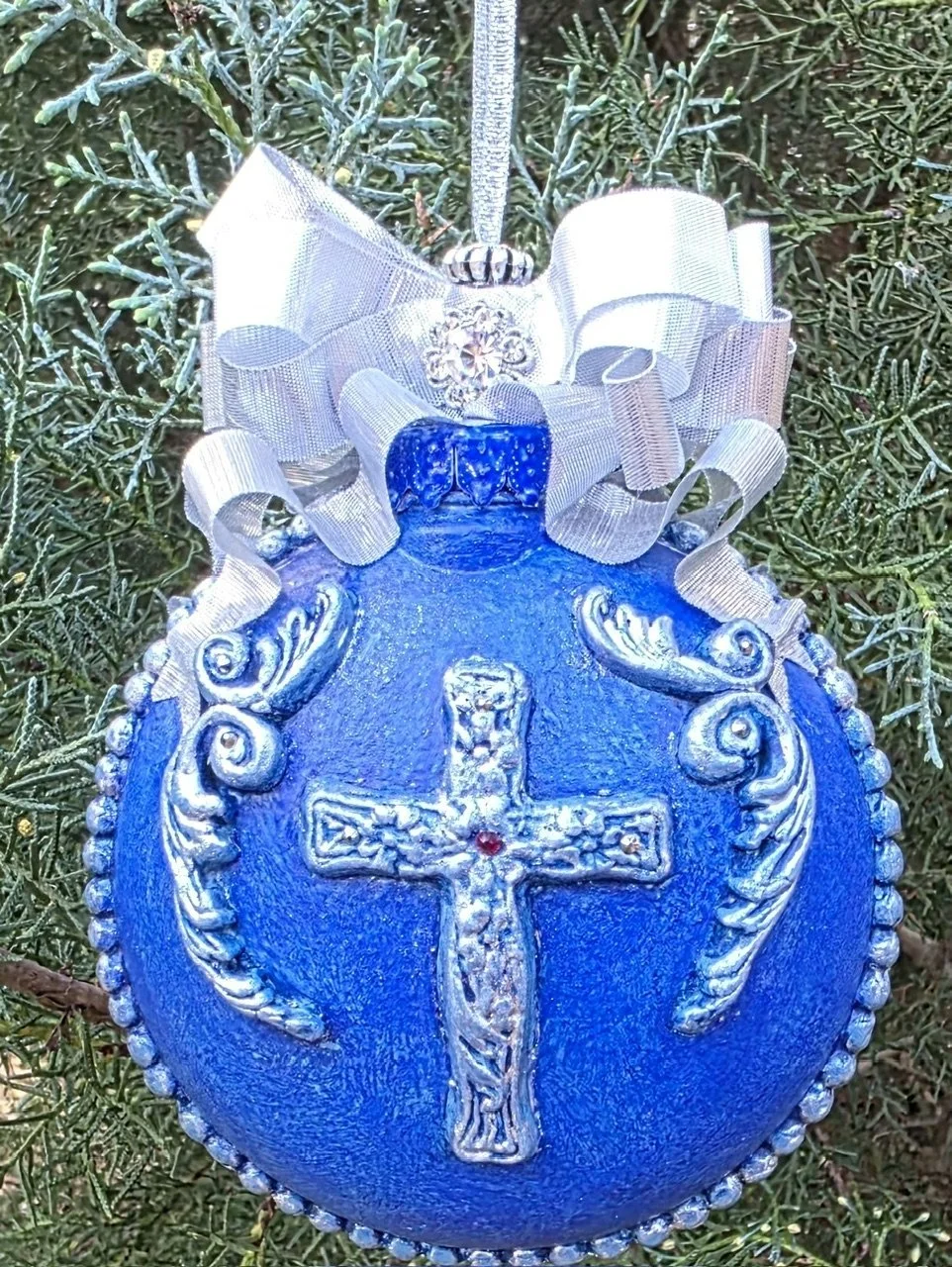 Pale Azure Cross Ornament – Whisper of Grace