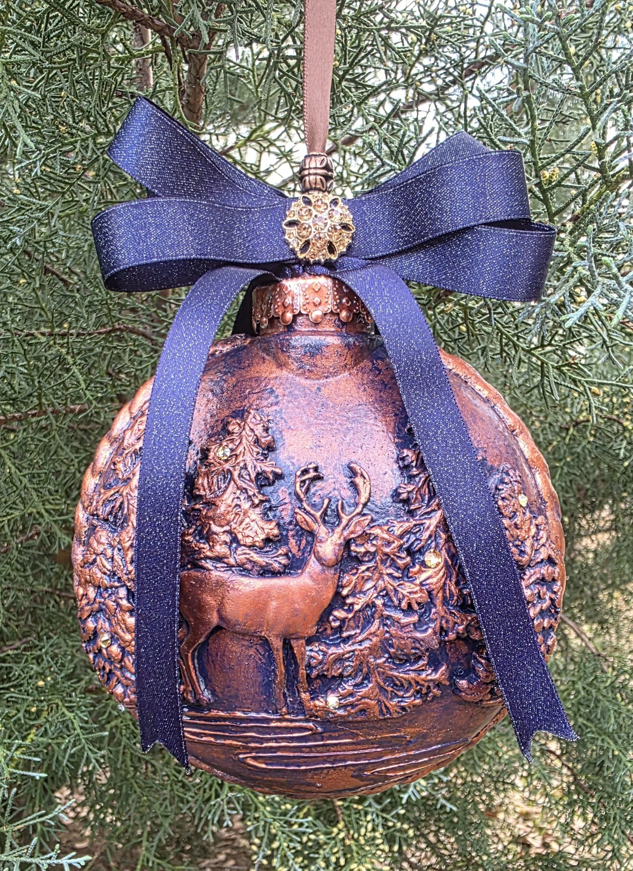 Woodland Majesty Ornament - Copper-Toned Deer in the Forest