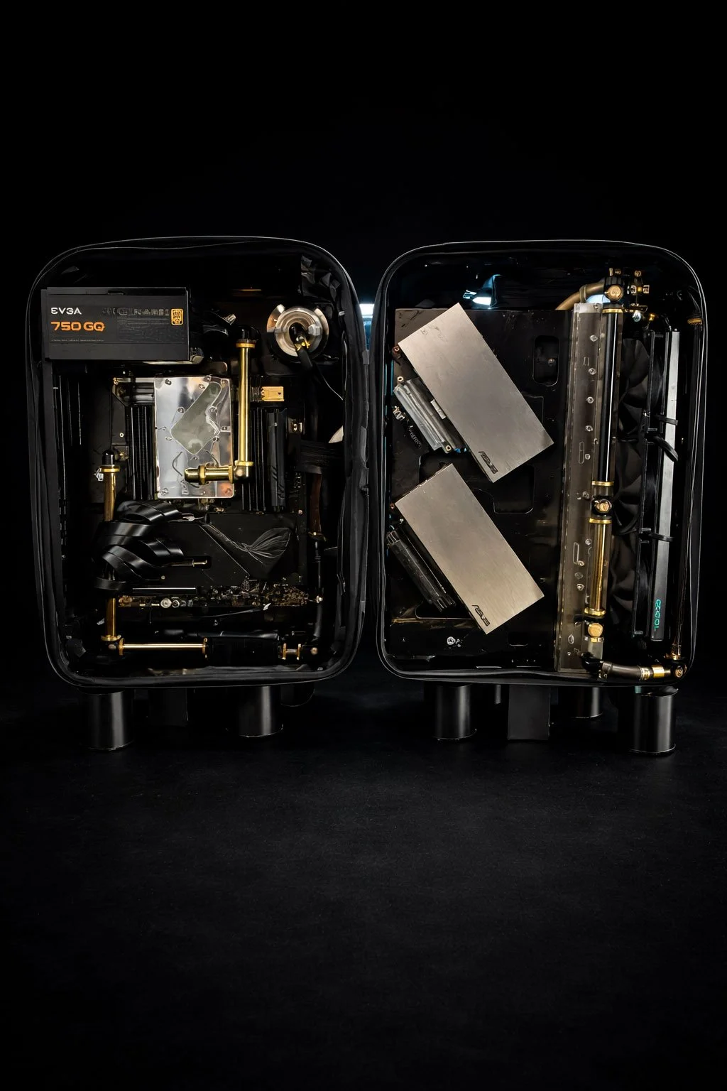 custom liquid cooled gaming PC in a suitcase