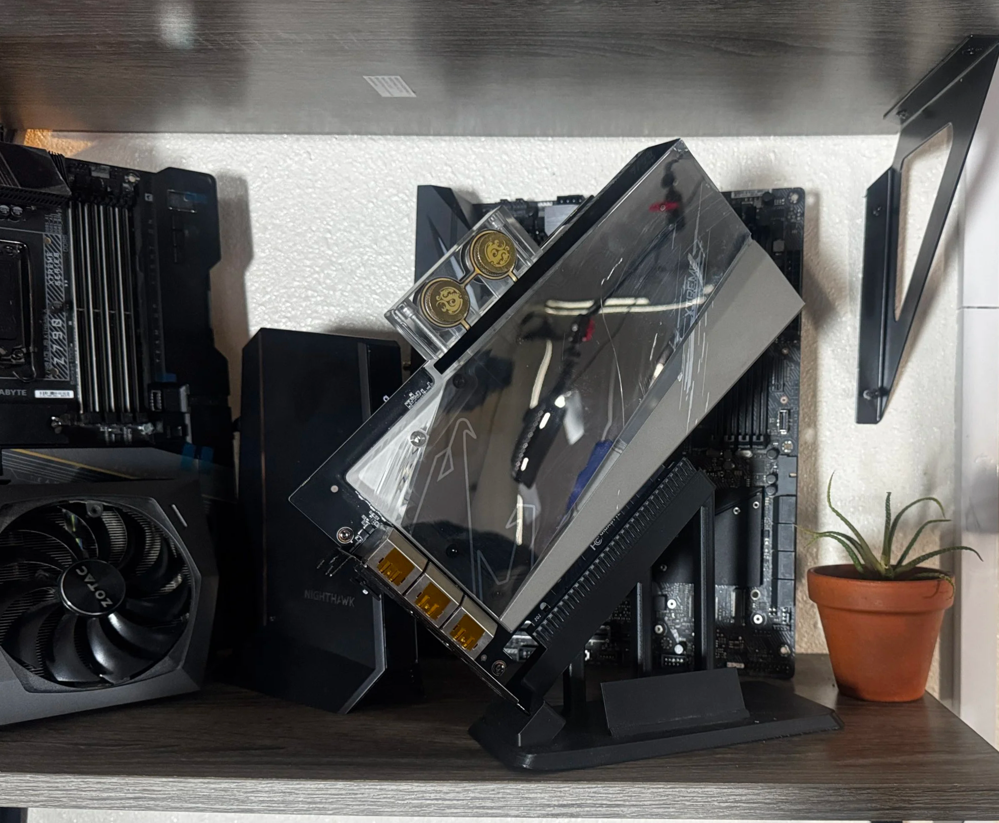 Black 3D printed GPU display stand for retired graphics cards — Hypnotik3D