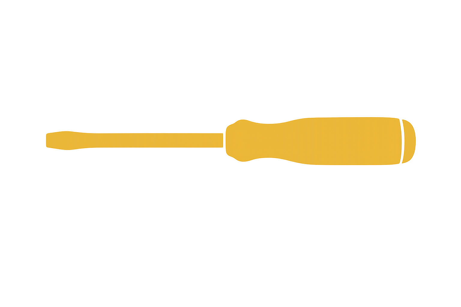 A flat illustration of a yellow screwdriver with a flat-head blade on a black background.