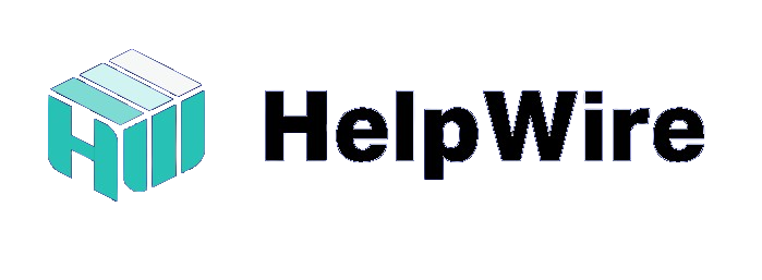 HelpWire logo featuring a stylized book and the text HelpWire.