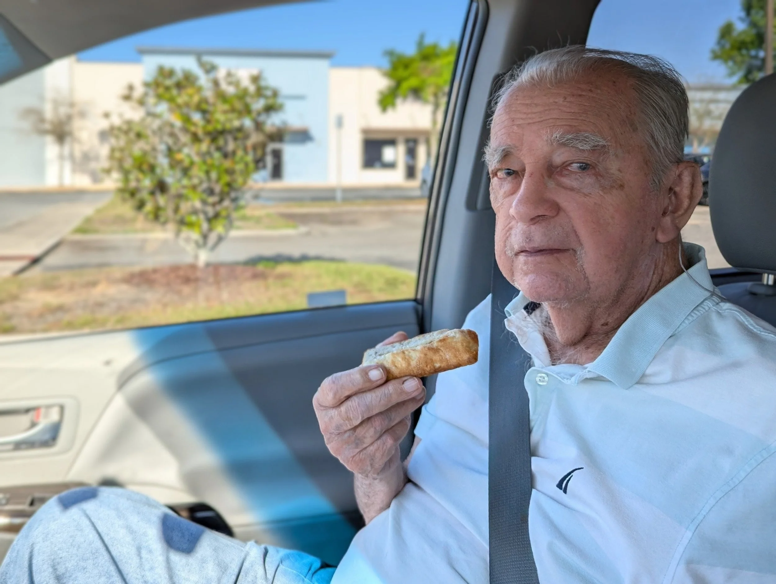 Day 70: My Dad's the star for today's photo. He's 87 and has Alzheimer's, but he definitely remembers that he likes car rides and pastries! 🥰
