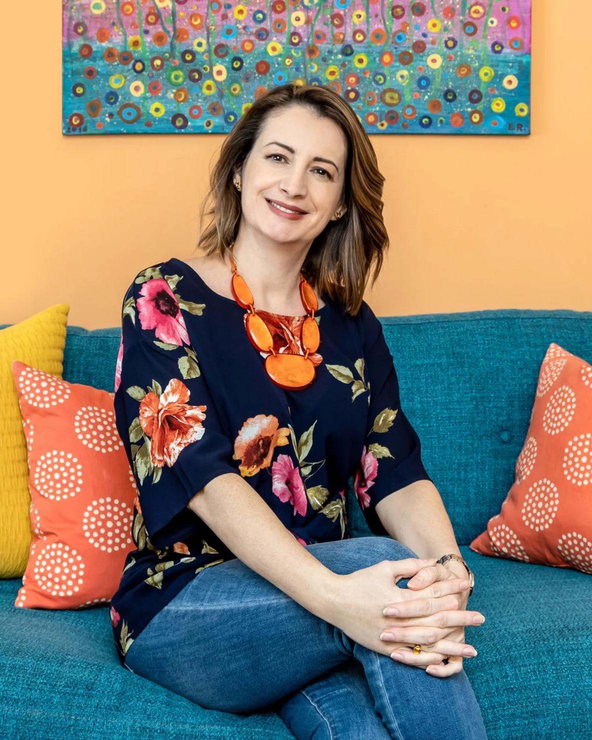 Portrait of Andrea Adamicka, founder and interior designer of Farbaa Interiors.