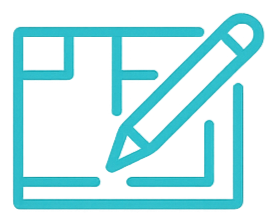 Design board icon representing the development of floor plans, layouts, and design concepts.