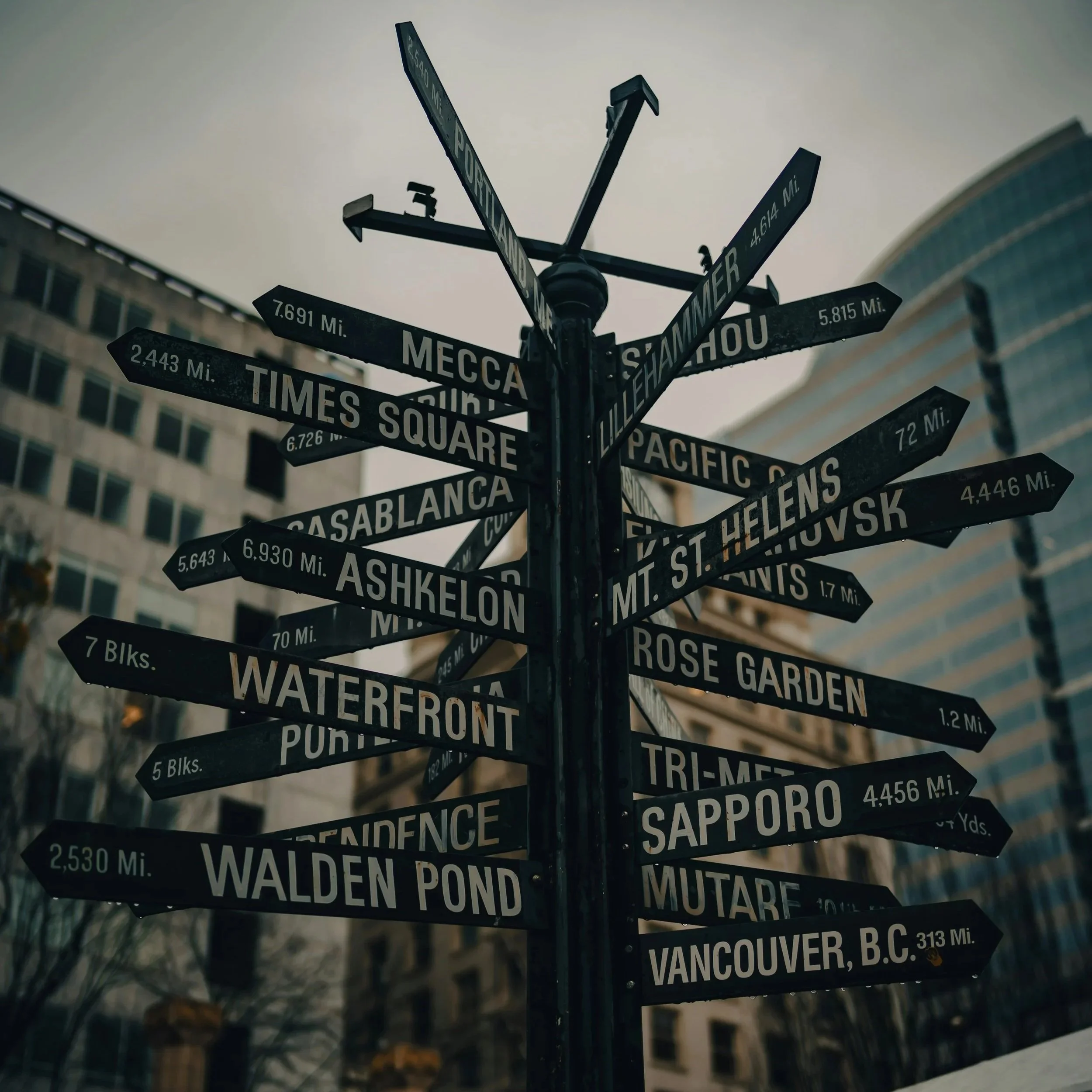 Downtown Portland crossroads sign. Vote for Michael Lee running for Multnomah County Judge in 2026 election