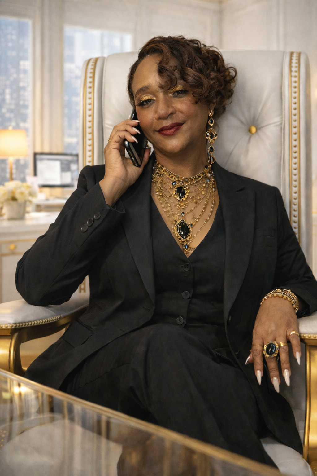 Black suite with phone