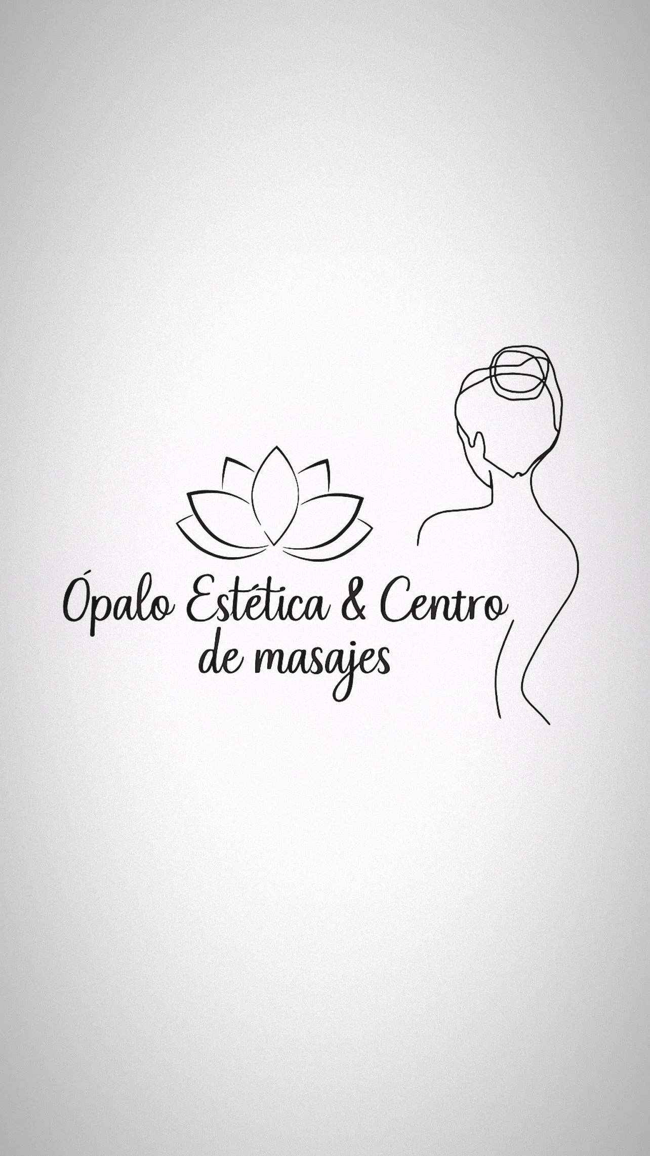 Logotipo en blanco y negro con un diseño de flor de loto y una silueta de mujer, con el texto 'Ópalo Estética & Centro de masajes'.