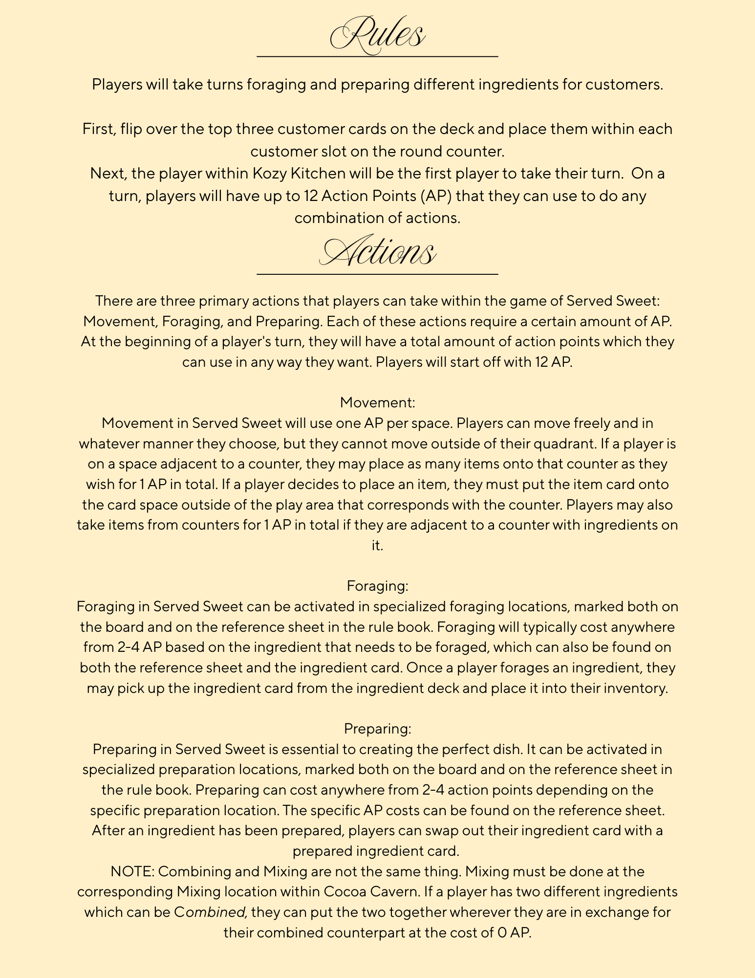 Page one of the rules of Served Sweet. I co-wrote the directions with a game designer named Jo Shumaker.