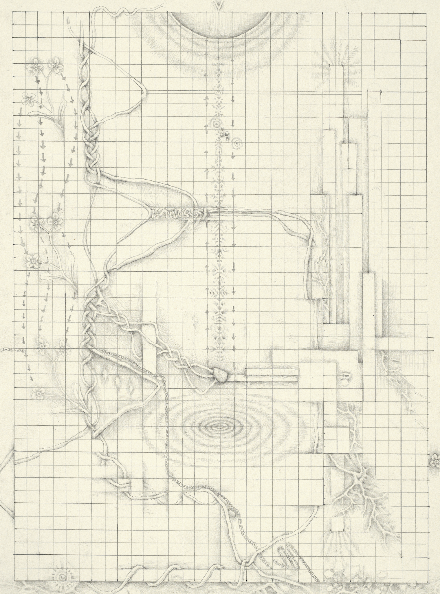 Untilted, (Spirit's Gravity Series) 2020-21. Graphite on paper, 9" x 12"