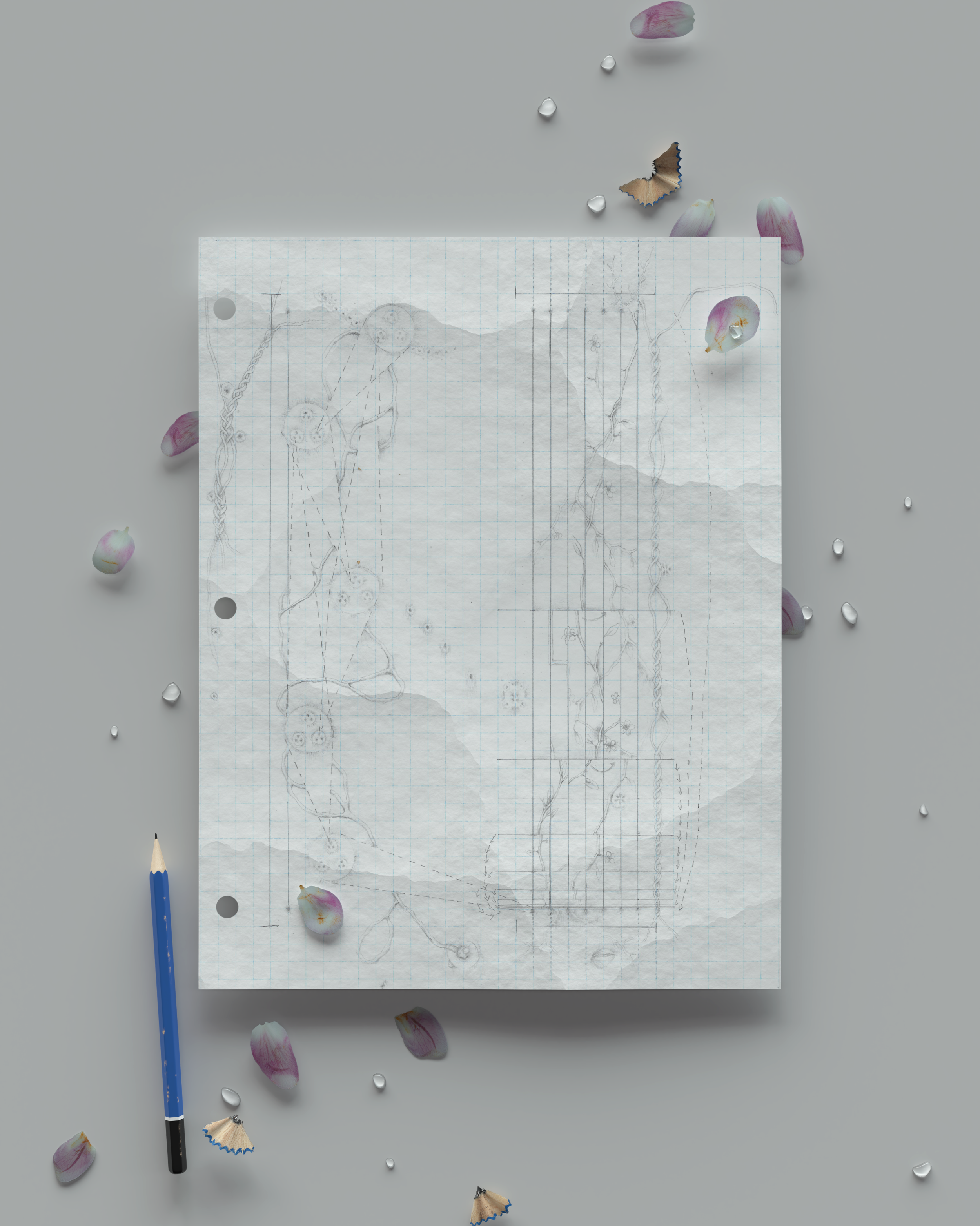 Untitled (Bifurcation Series), 2020. Graphite drawing in digital environment 