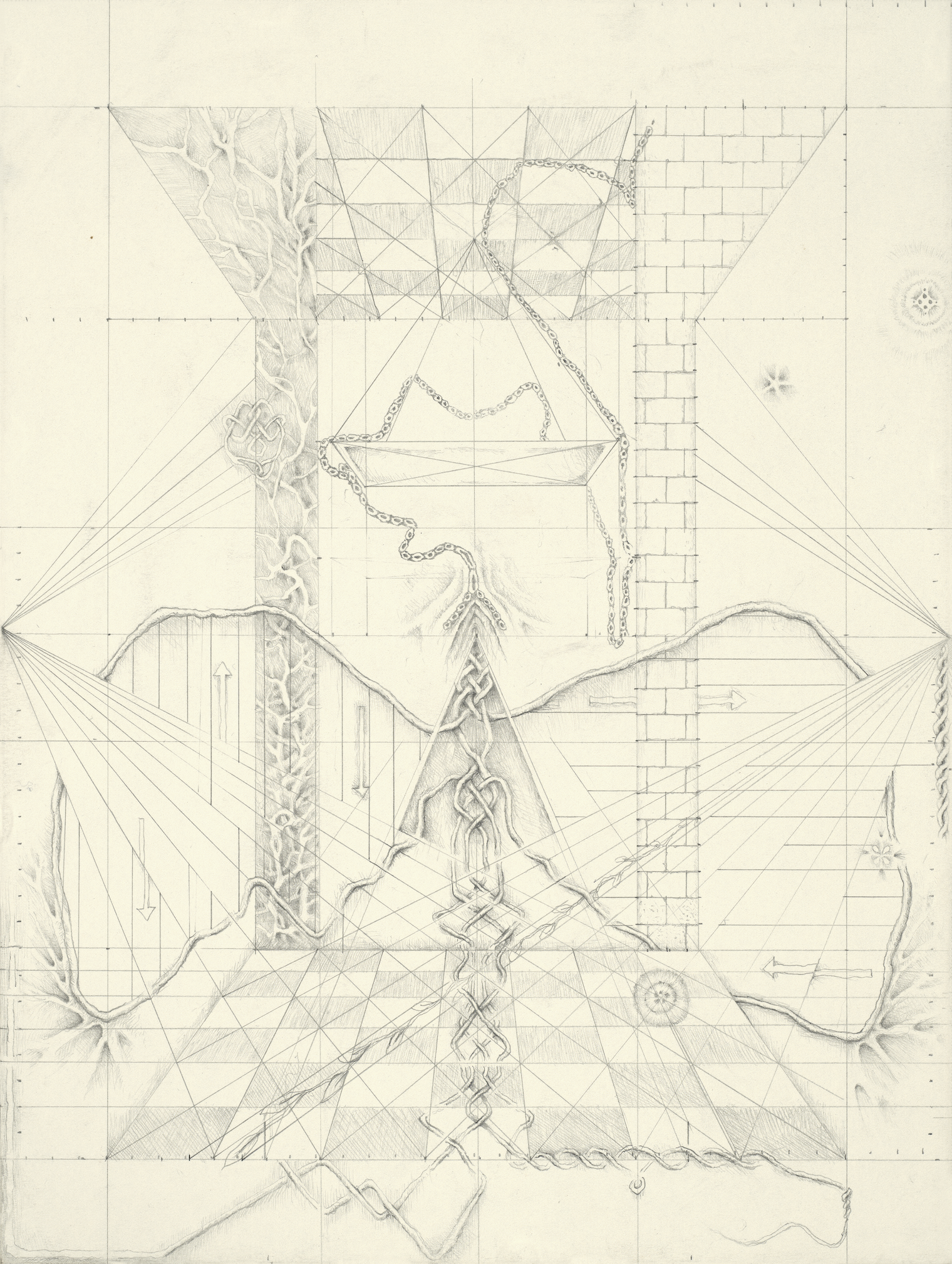 Untilted, (Spirit's Gravity Series) 2020-21. Graphite on paper, 9" x 12"