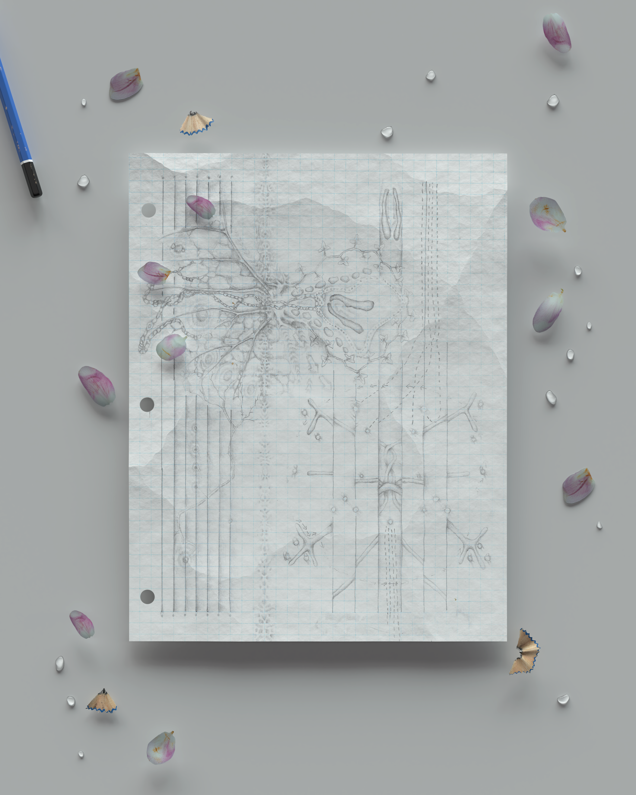 Untitled (Bifurcation Series), 2020. Graphite drawing in digital environment 