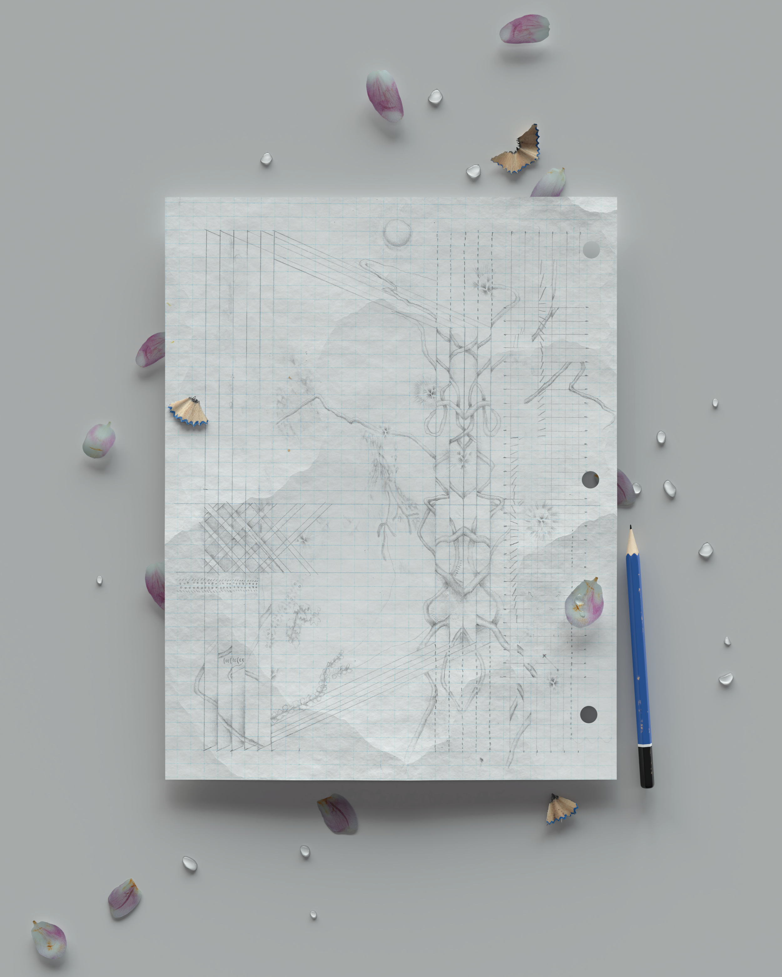 Untitled (Bifurcation Series), 2020. Graphite drawing in digital environment 