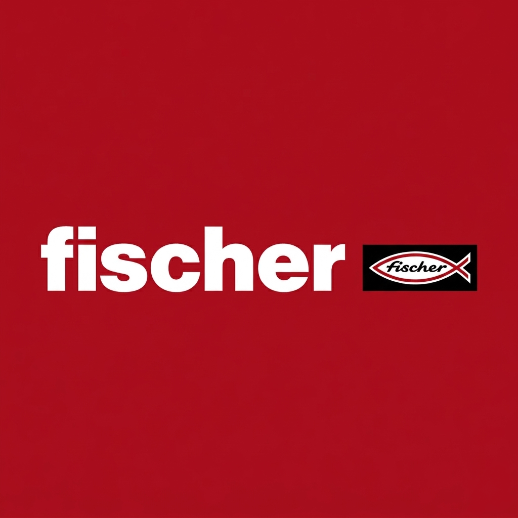 Logo di Fischer su sfondo rosso con la scritta 'Fischer' in bianco e un'icona di pesce.