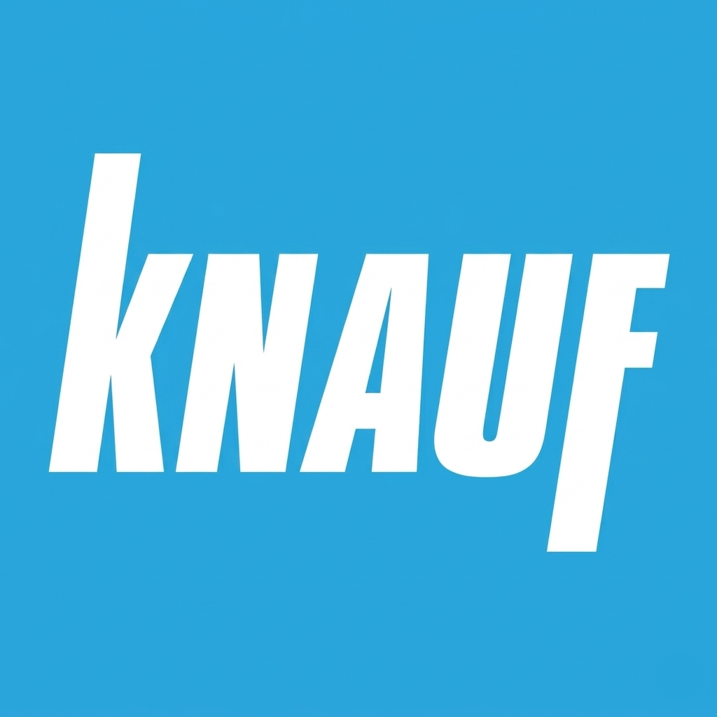 Logo di Knauf con testo bianco su sfondo blu