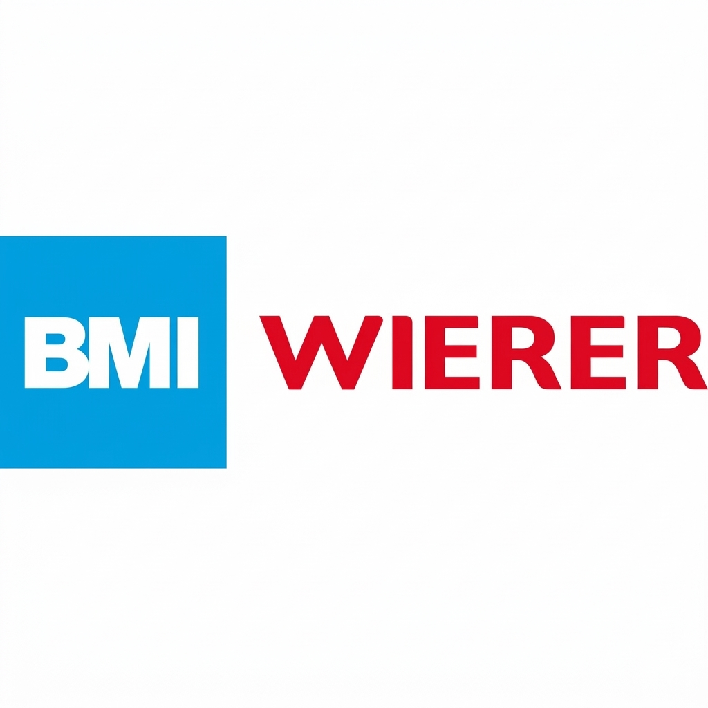 Logo con sfondo bianco, scritta 'BMI' in bianco su sfondo blu e 'WIERER' in rosso a destra.
