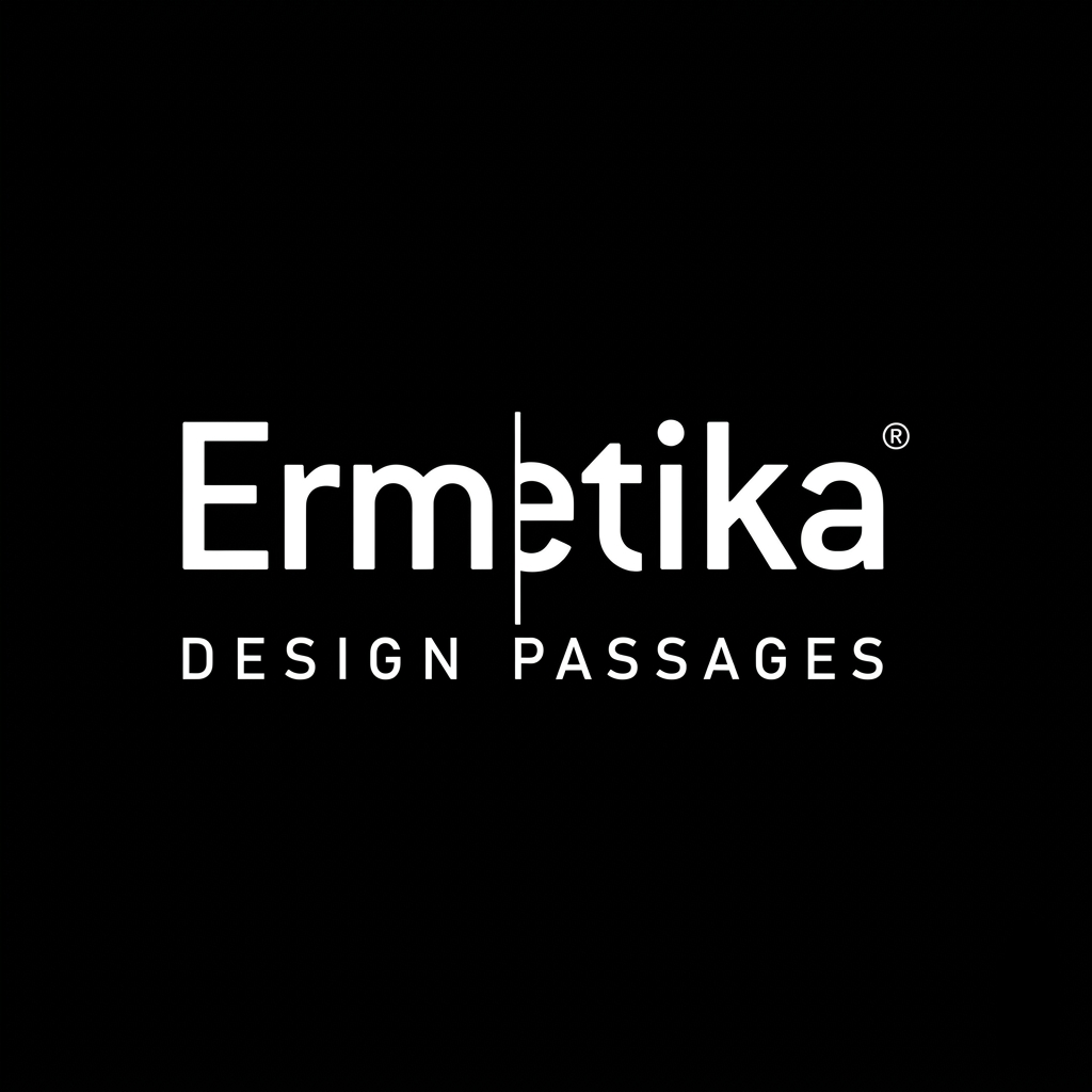 Logo di Ermetika con la scritta 'Design Passages' su sfondo nero
