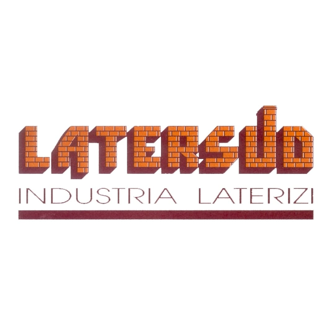 Logo Latersud con lettere di mattoni rossi e una barra sotto, con scritto 'Industria Laterizi'.