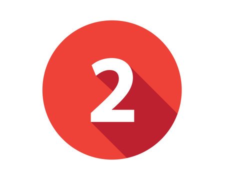 Red circle with the number two centered inside in white, with a long shadow portion extending from the number.