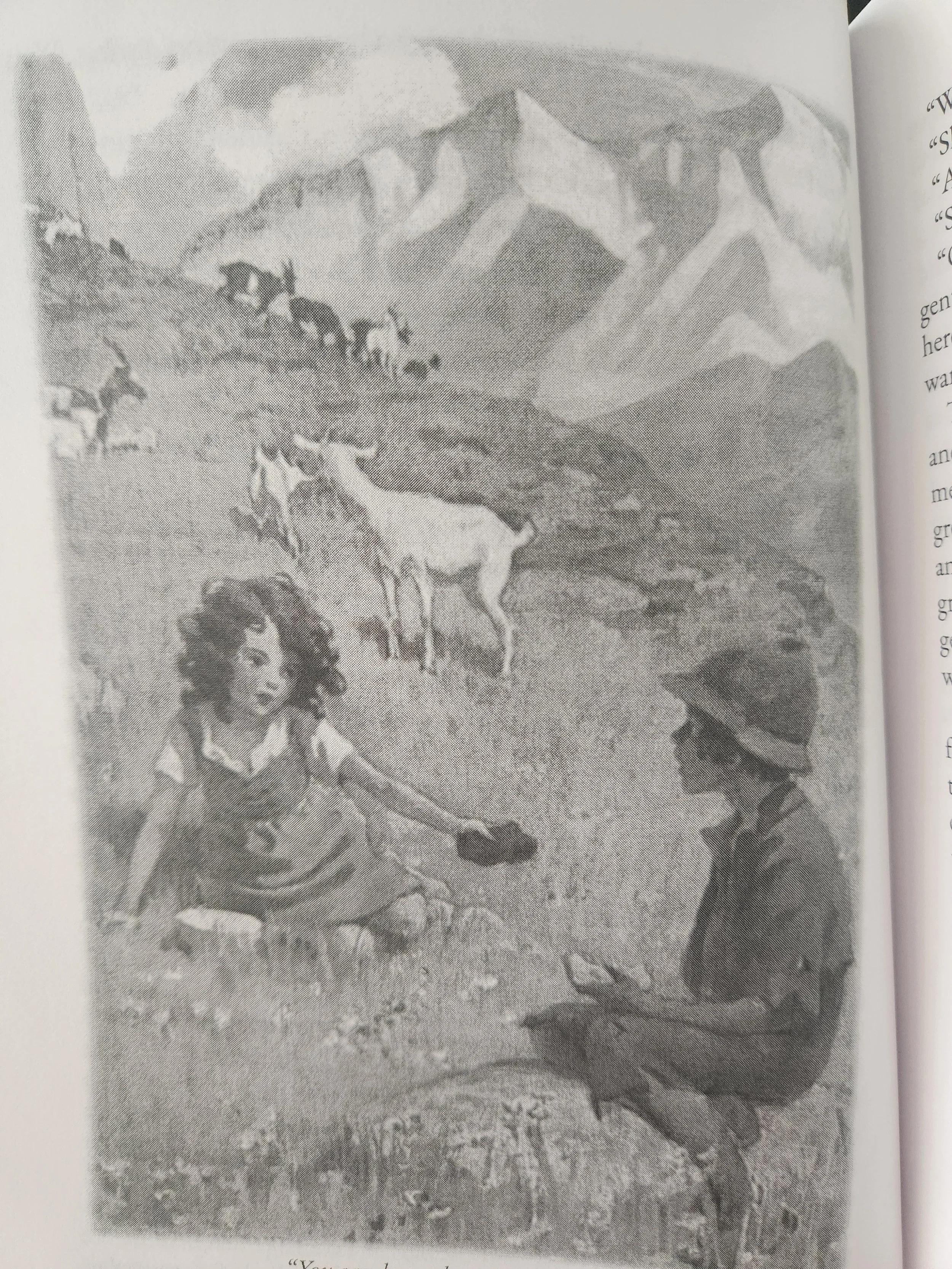 Illustration of Heidi in the Alps.