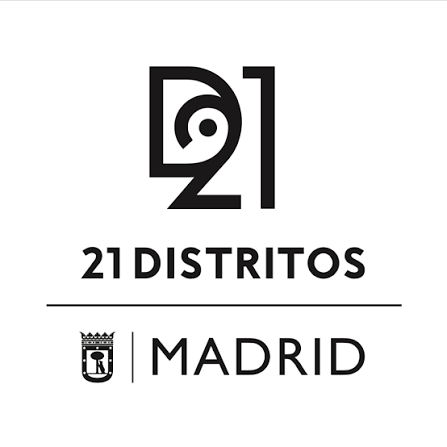Logo que dice '21 Distritos Madrid' con un escudo y el número 21 en diseño moderno.