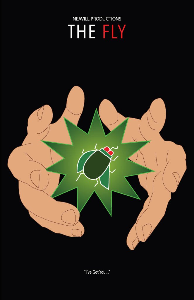 A poster with hands reaching out to a fly