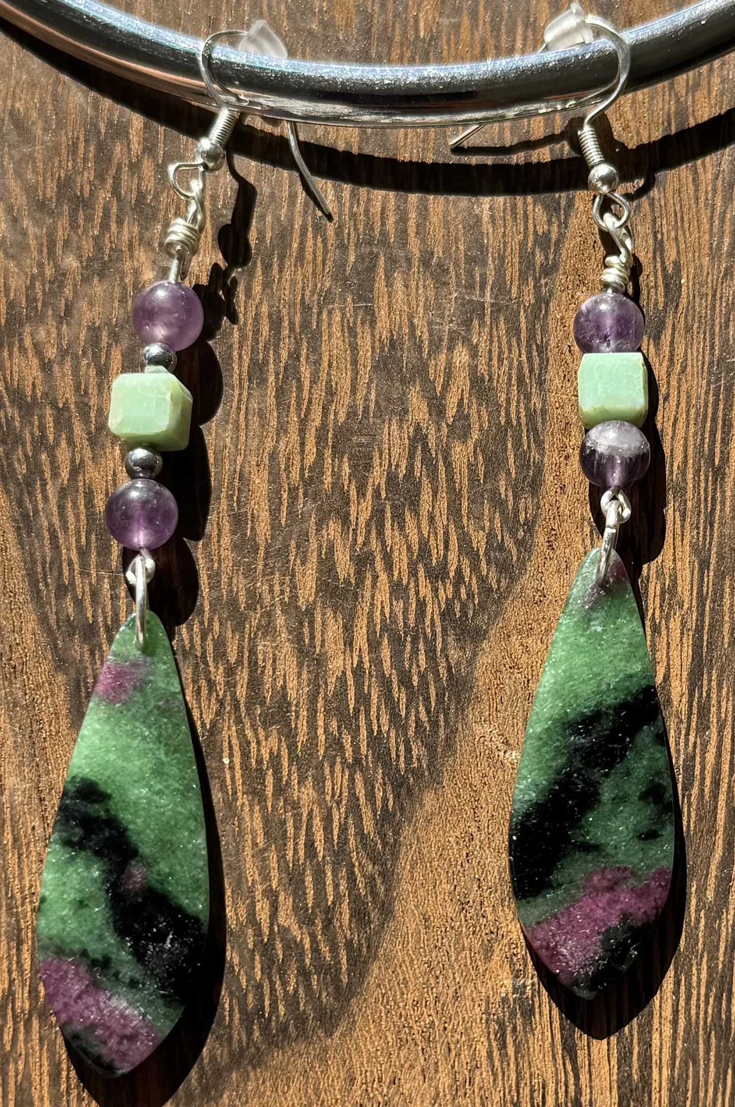 Ruby in zoisite earrings with amethyst